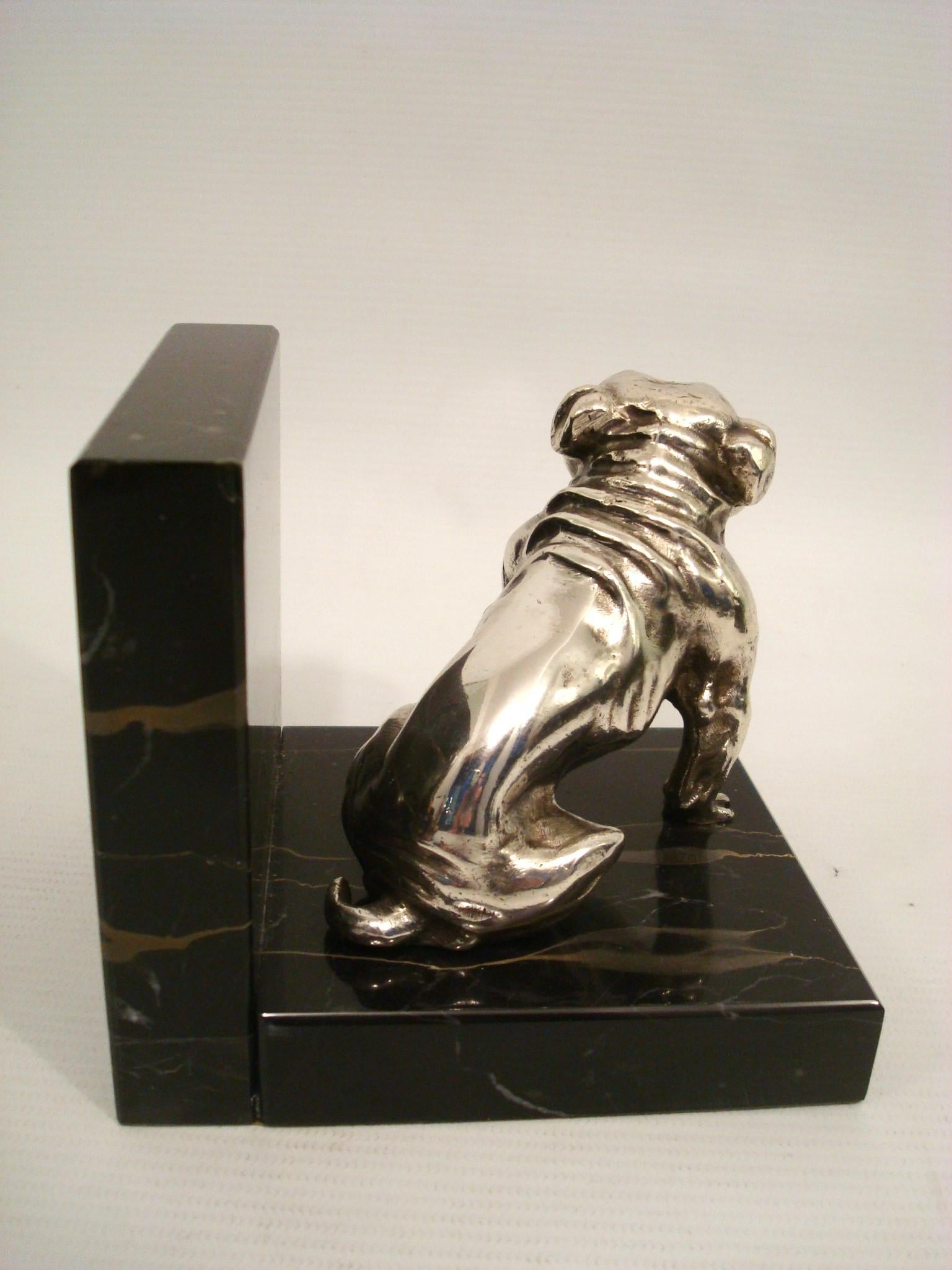 Silvered Bronze Bulldog Bookends. France 1930´s In Good Condition For Sale In Buenos Aires, Olivos