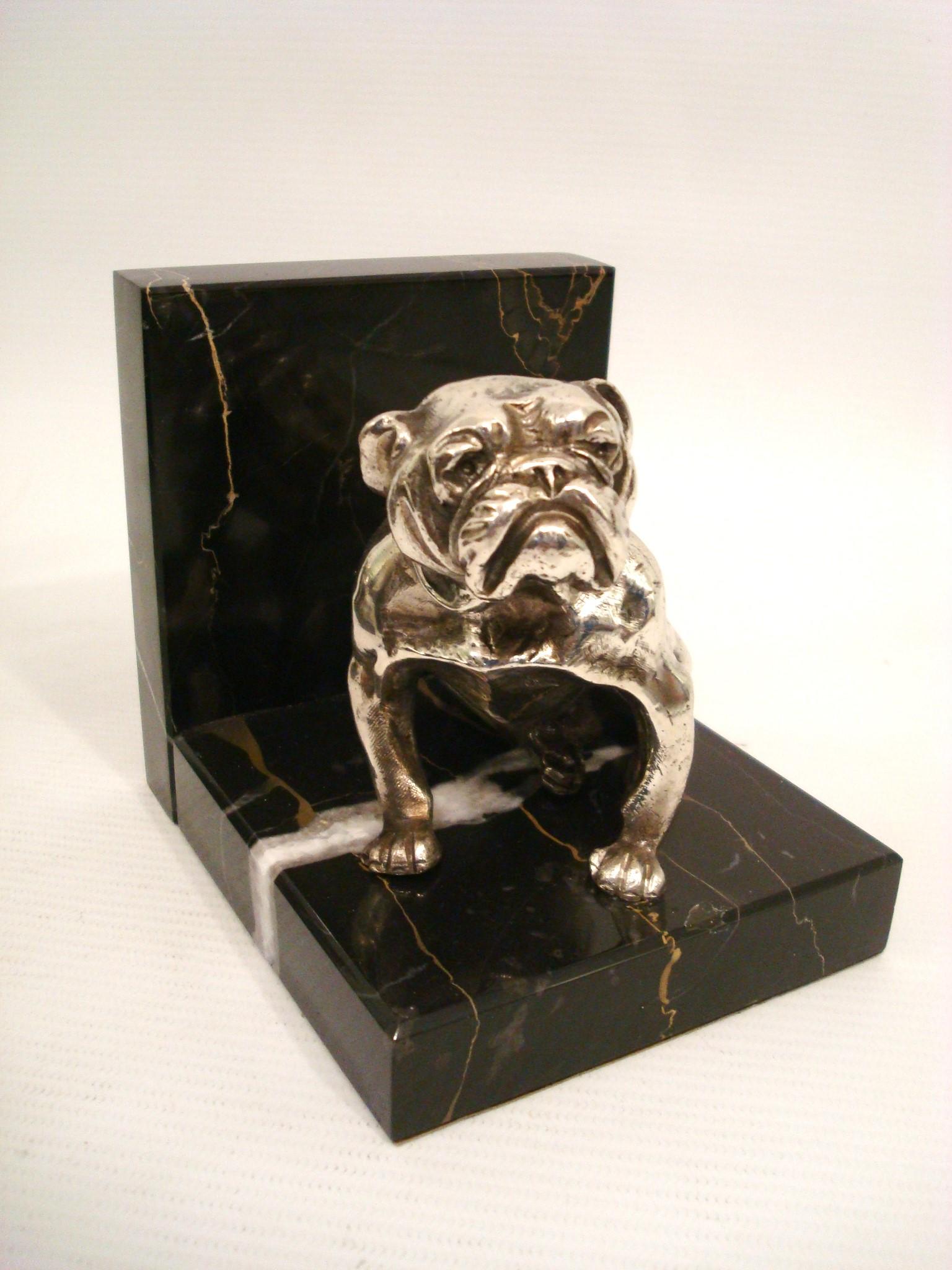 20th Century Silvered Bronze Bulldog Bookends. France 1930´s For Sale
