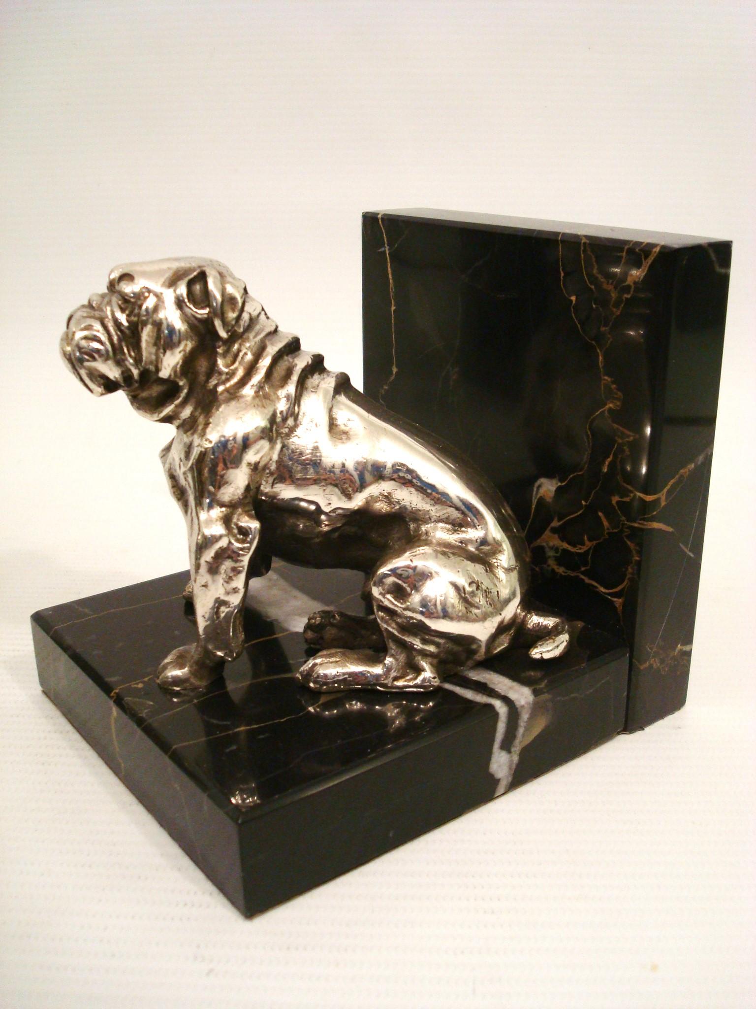 Silvered Bronze Bulldog Bookends. France 1930´s For Sale 2