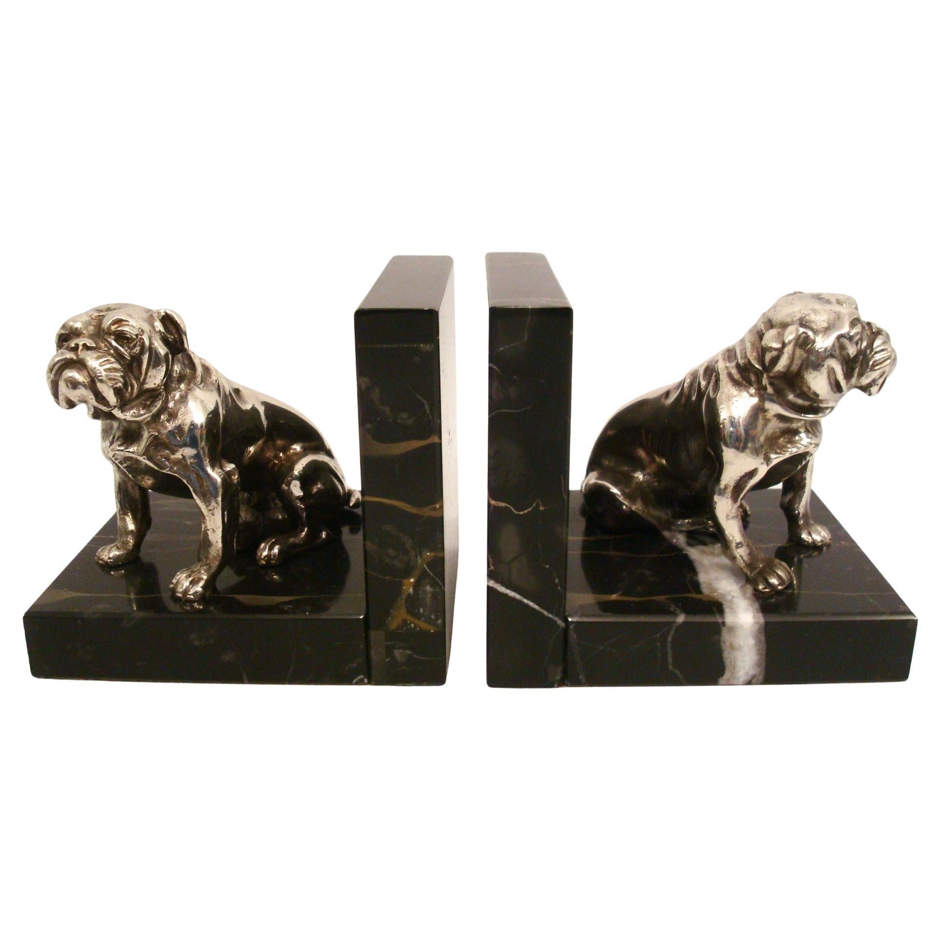 Silvered Bronze Bulldog Bookends. France 1930´s