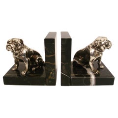 Silvered Bronze Bulldog Bookends. France 1930´s