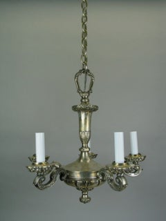 1920s Silvered Bronze Chandelier, Italian Brass, Five-Light Design