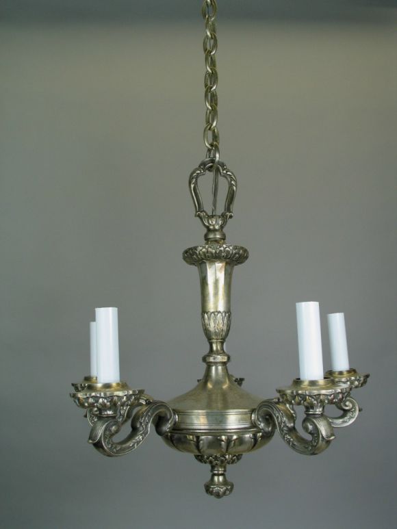 Italian Silvered Bronze Chandelier, circa 1920s For Sale