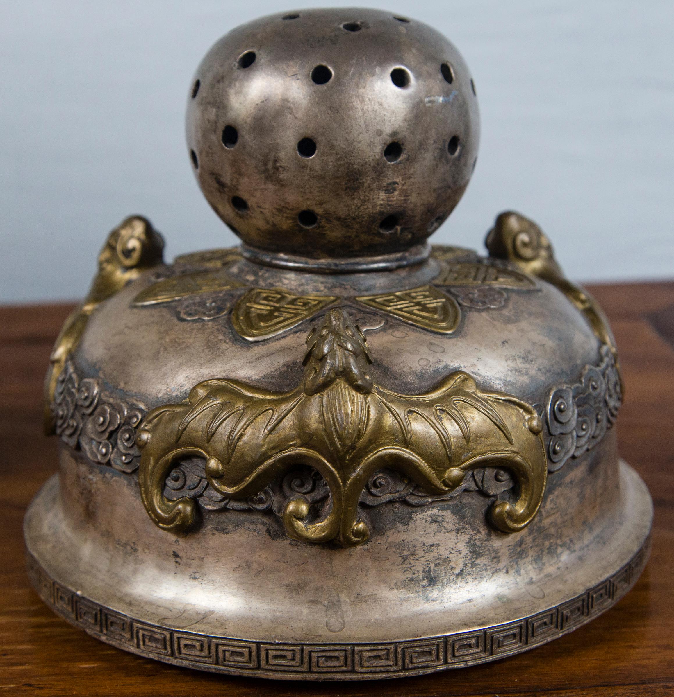 Silvered Bronze Chinese Incensor In Good Condition For Sale In Woodbury, CT