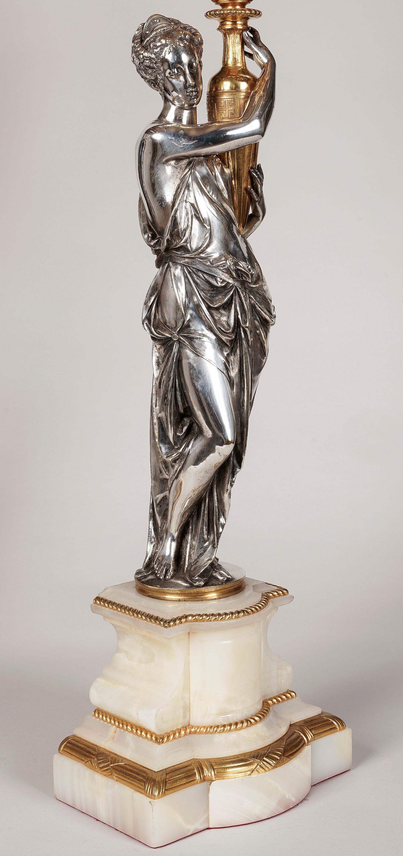Silvered Bronze Clock Set Depicting Hebe & Jupiter's Eagle by Charpentier & Co For Sale 1