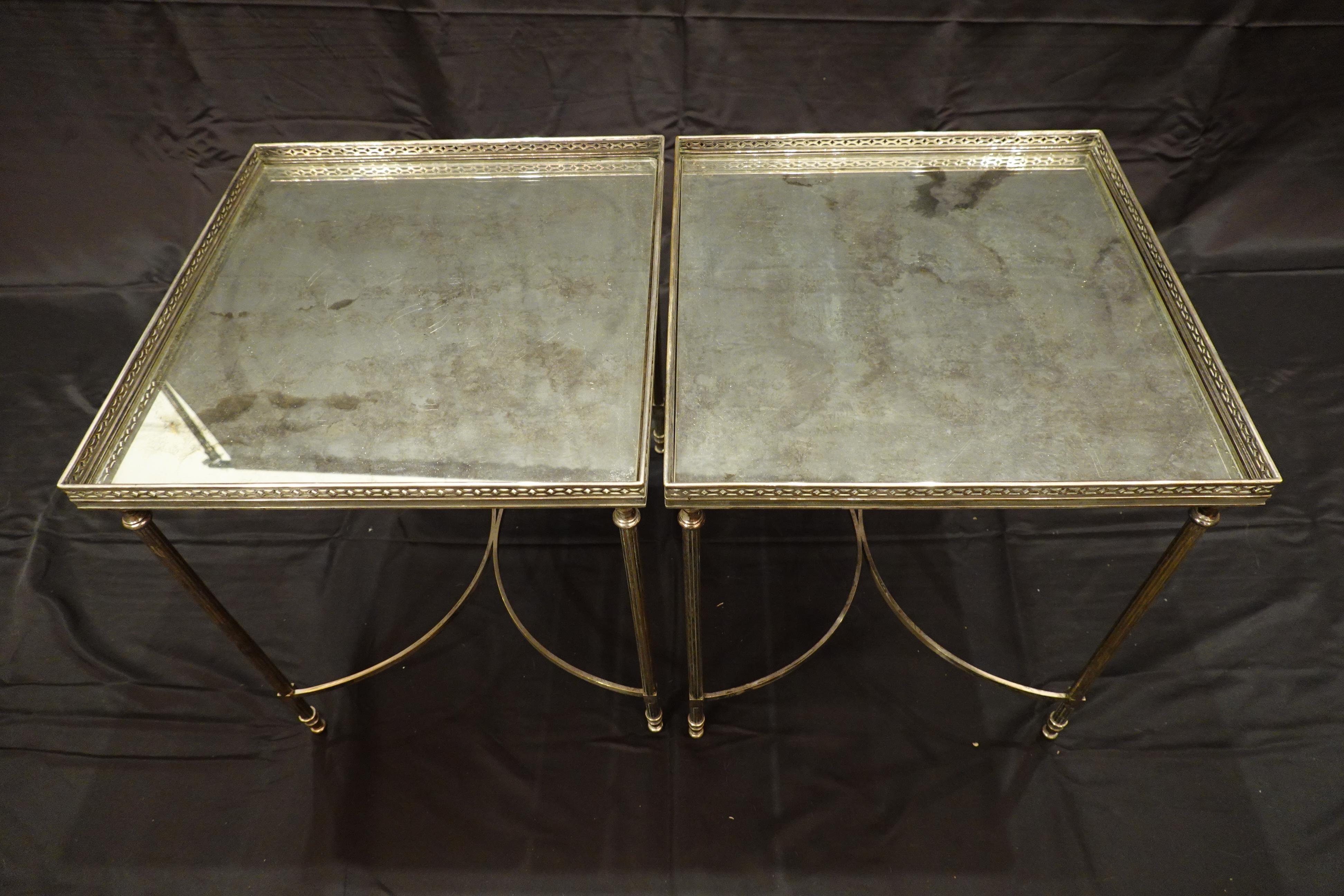 Silvered-Bronze Coffee Table and Two Nesting Side Tables with Églomisé Tops For Sale 1