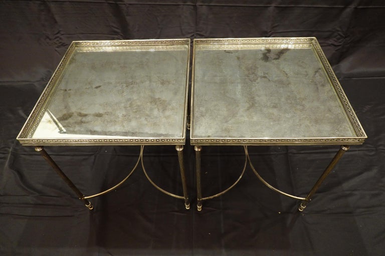SilveredBronze Coffee Table and Two Nesting Side Tables with Églomisé