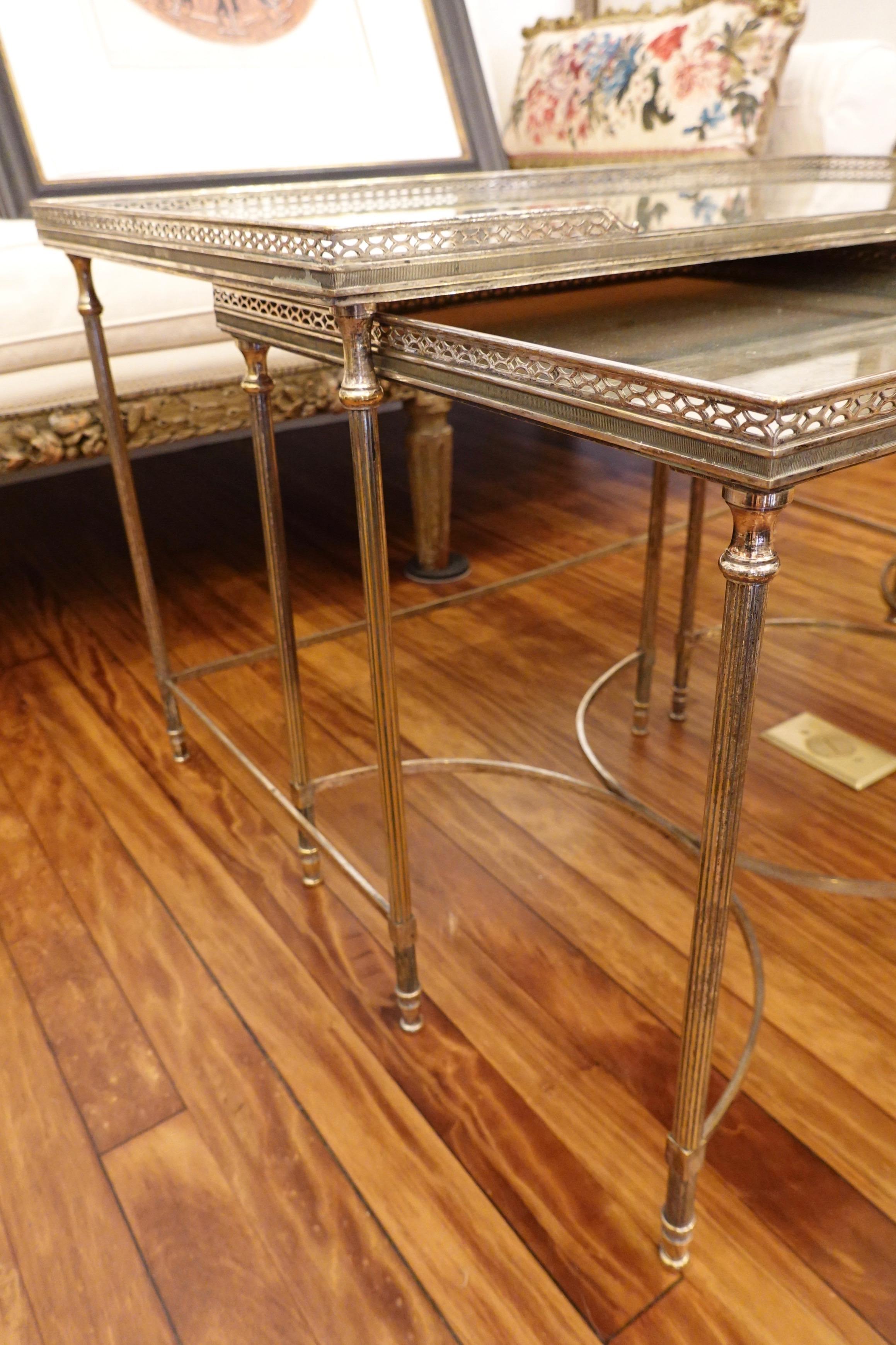 Silvered-Bronze Coffee Table and Two Nesting Side Tables with Églomisé Tops For Sale 6