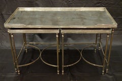 Silvered-Bronze Coffee Table and Two Nesting Side Tables with Églomisé Tops