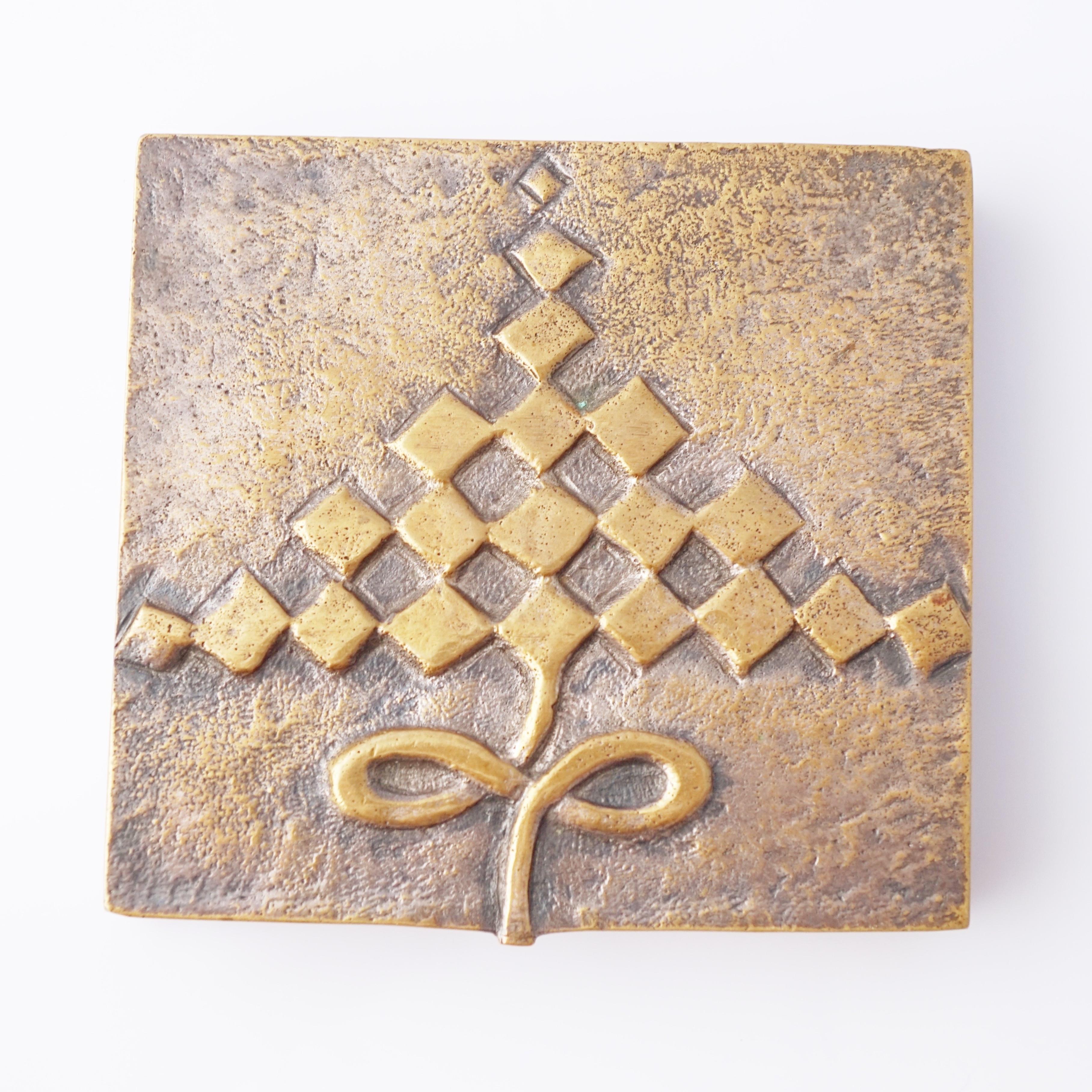 Silvered Bronze Compact With Geometric Design By Line Vautrin, 1960s Marrón en venta