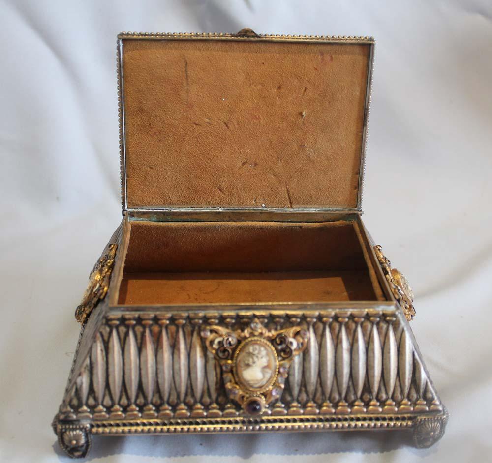 Silvered Bronze, Enamel, Tortoiseshell Jewelry Casket In Good Condition In London, GB