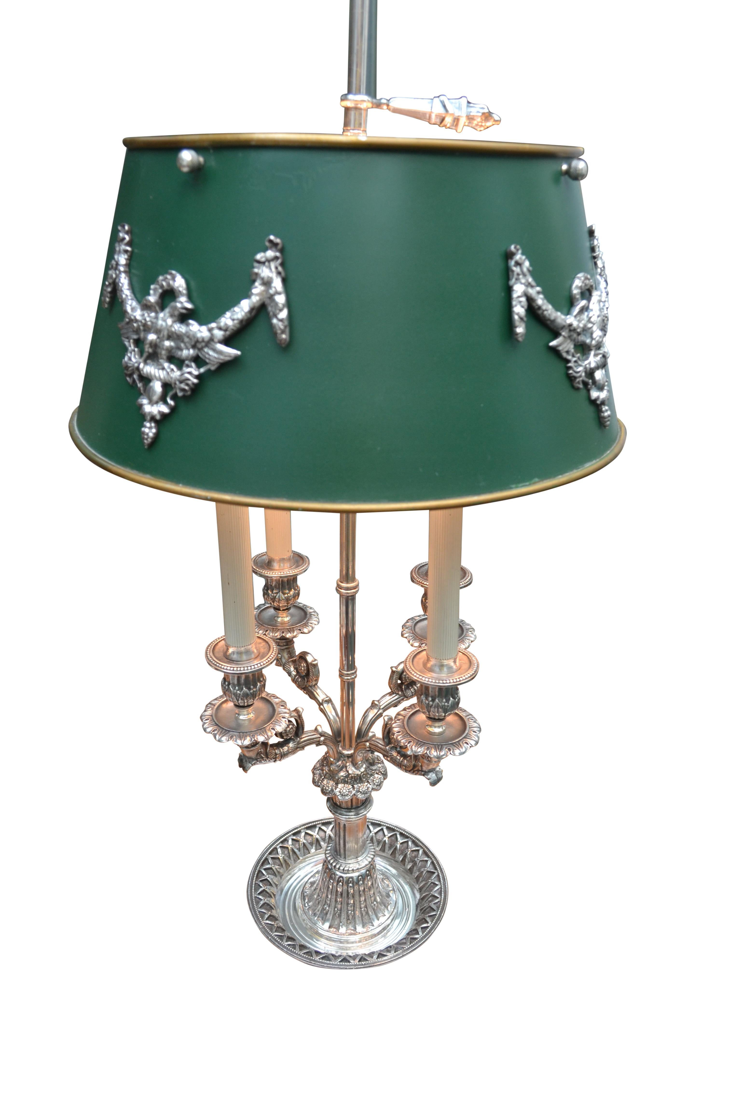 English Silvered Bronze French Empire style Bouillotte Lamp For Sale