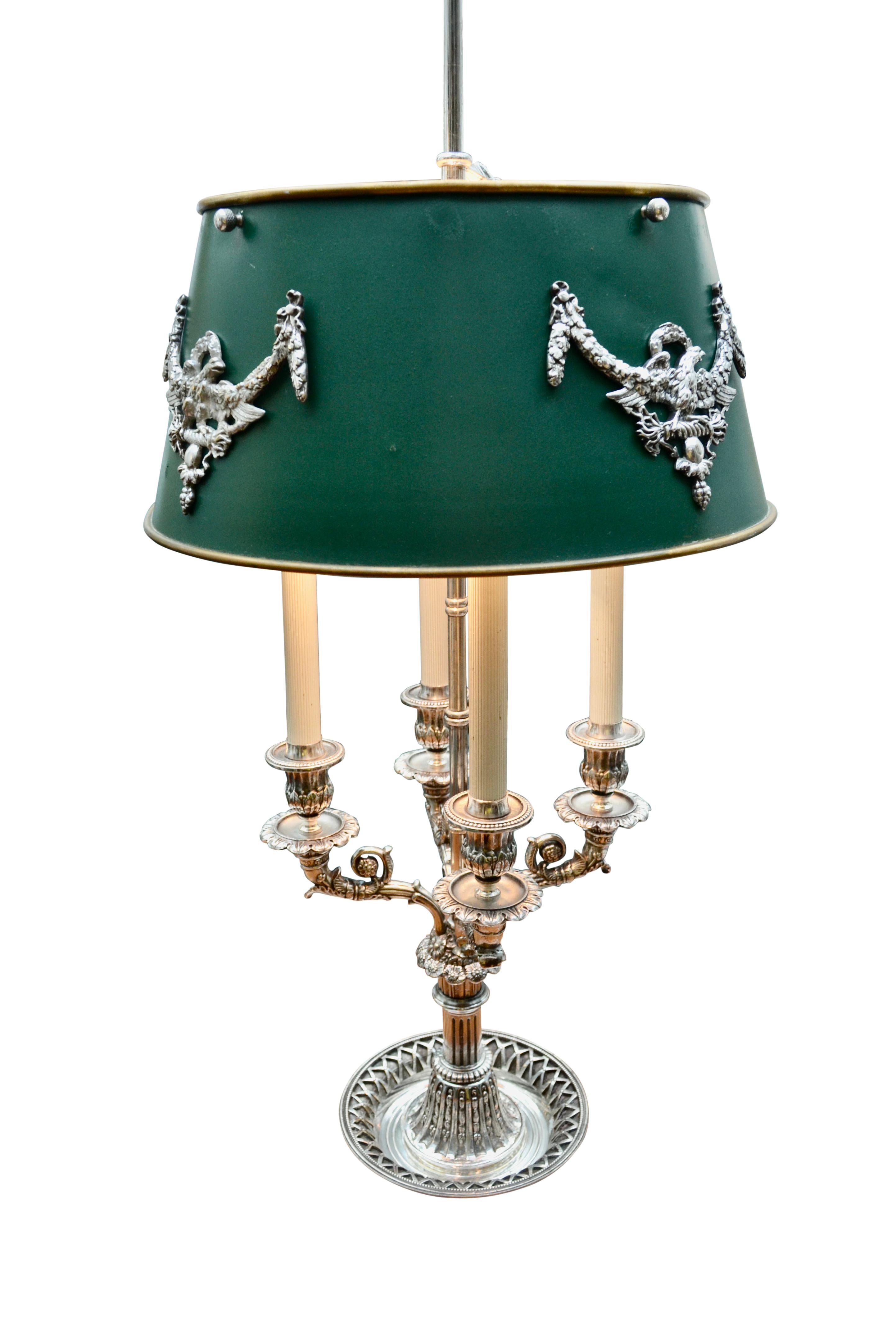 Silvered Bronze French Empire style Bouillotte Lamp For Sale 2