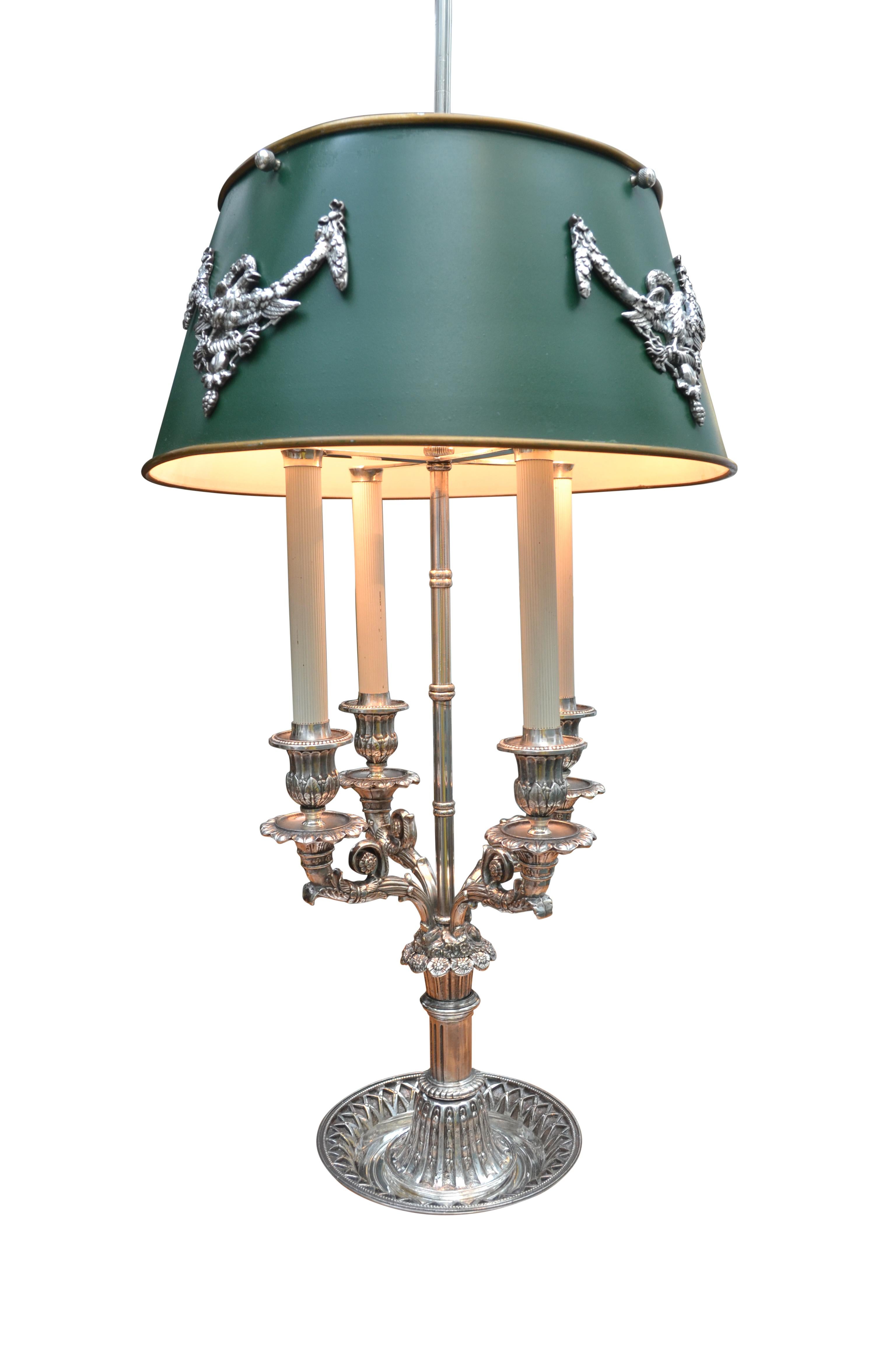Silvered Bronze French Empire style Bouillotte Lamp For Sale 3