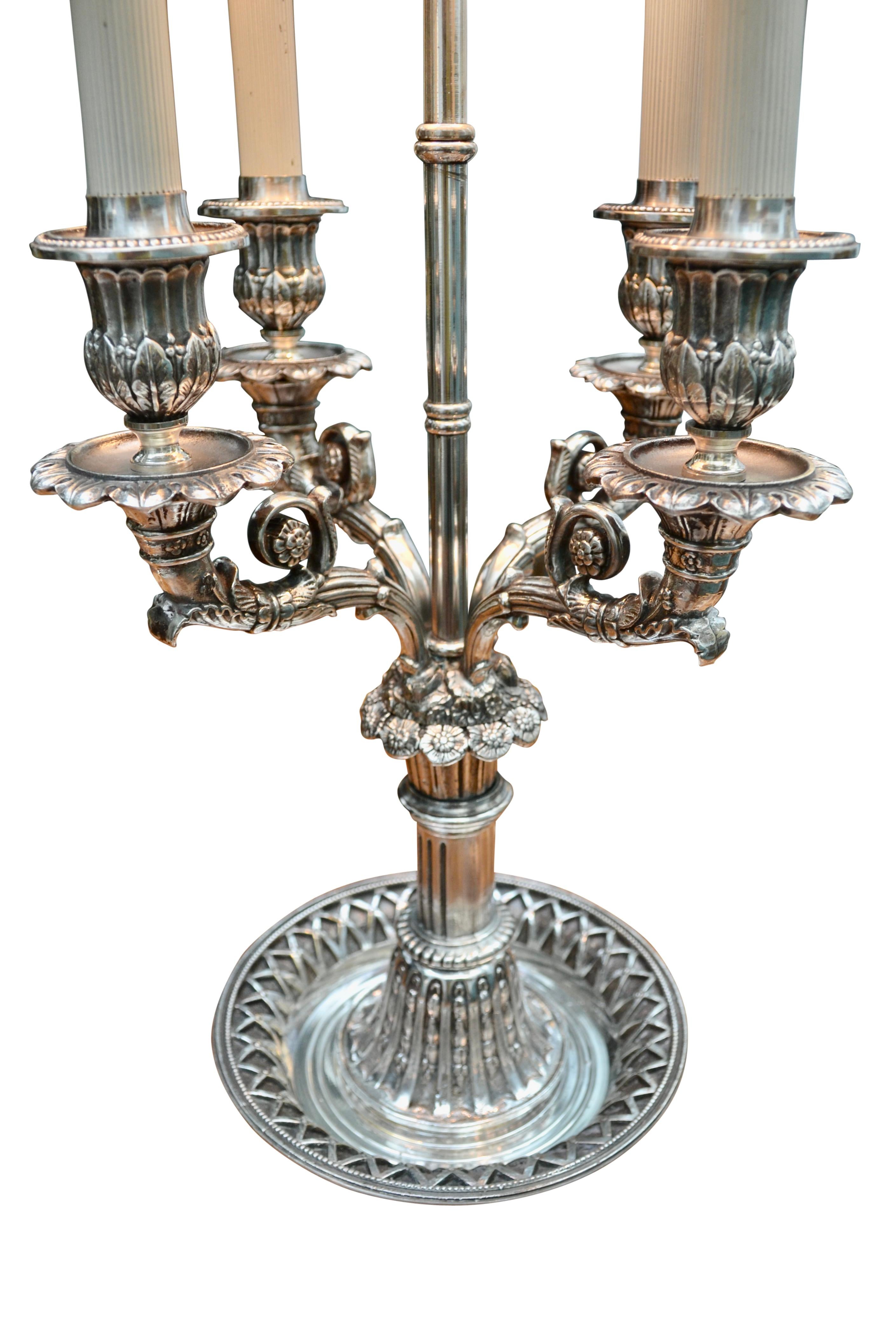 Silvered Bronze French Empire style Bouillotte Lamp For Sale 4
