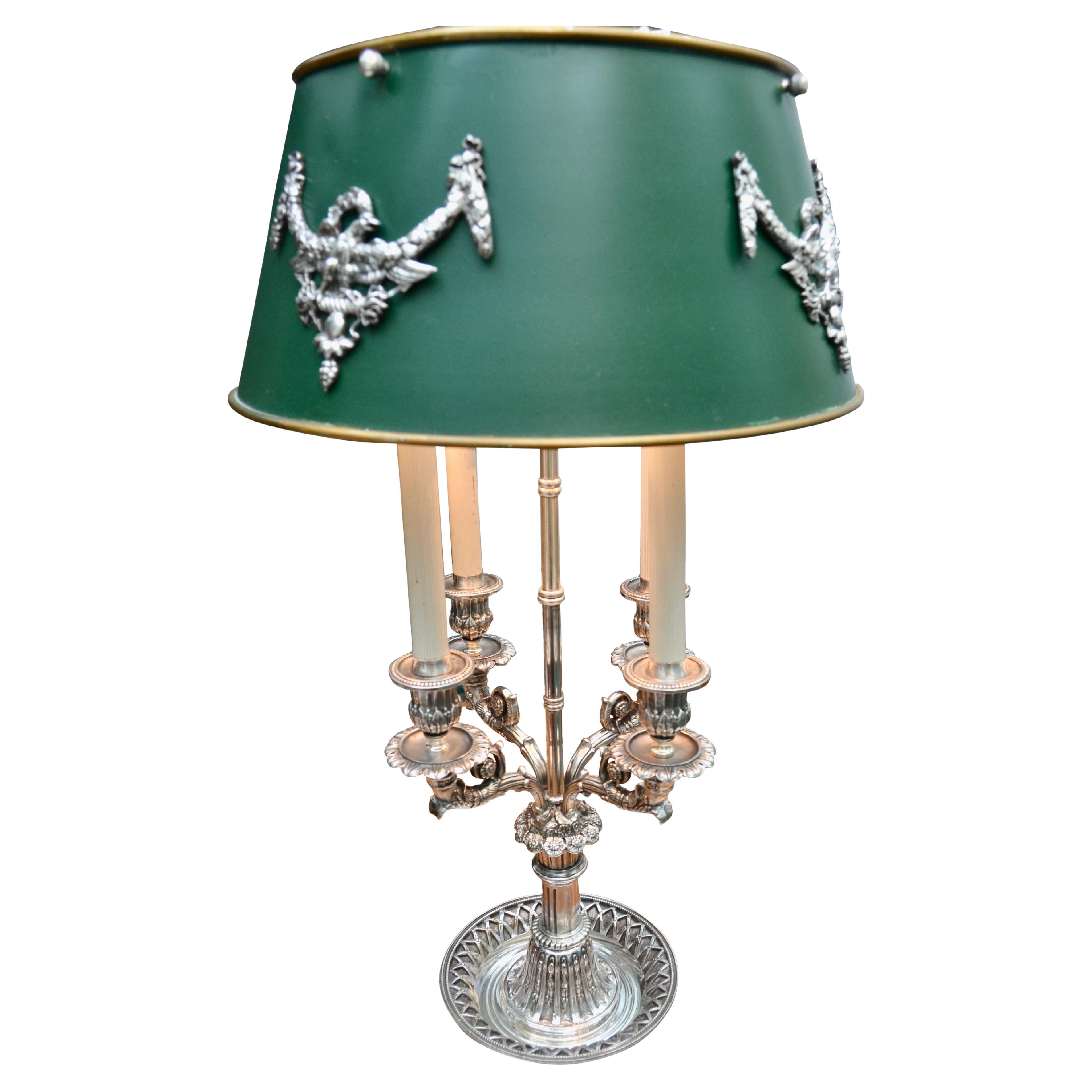 Versilberte Bronze-Bouillotte-Lampe im französischen Empire-Stil