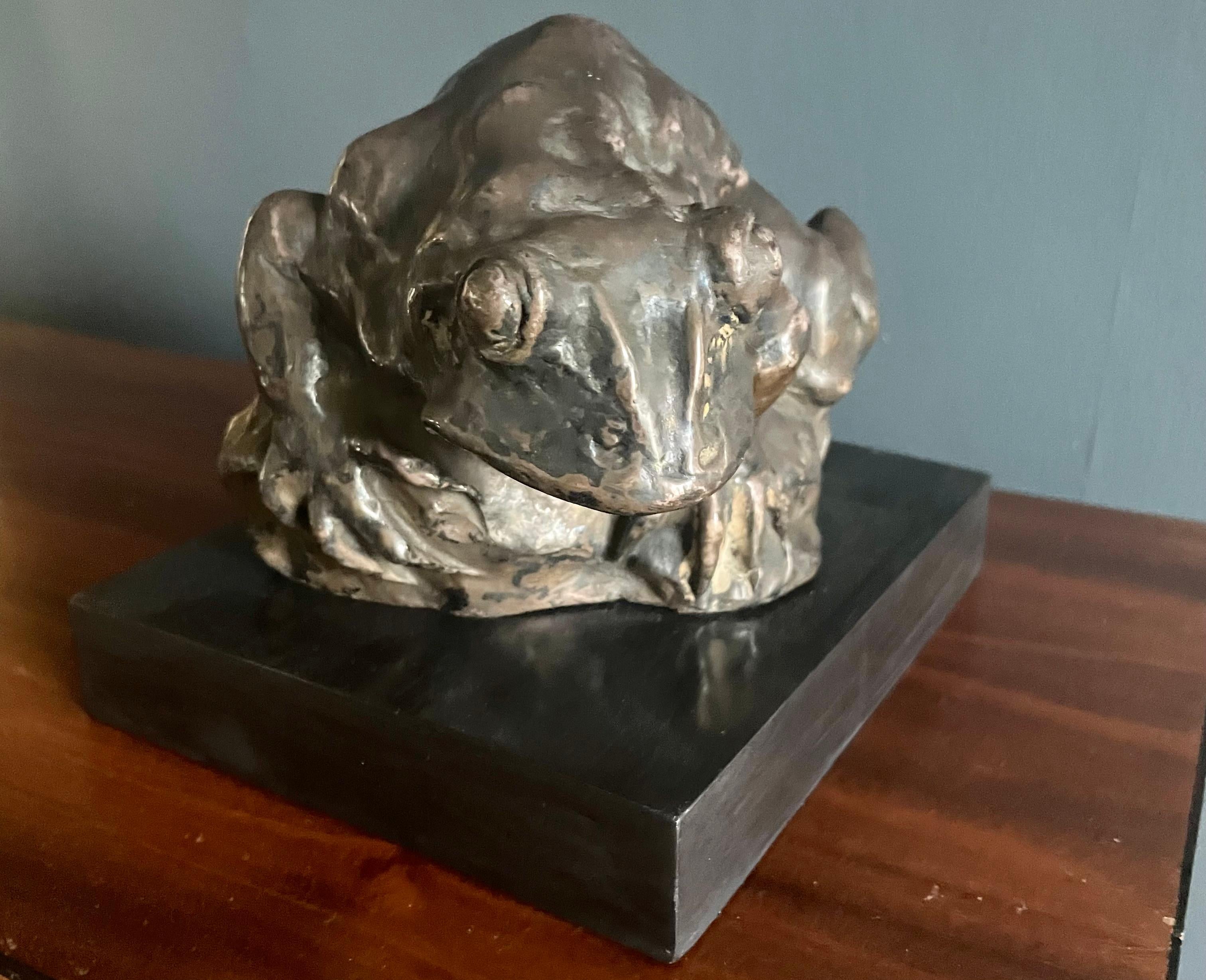 italien Sculpture de grenouille en bronze argenté en vente