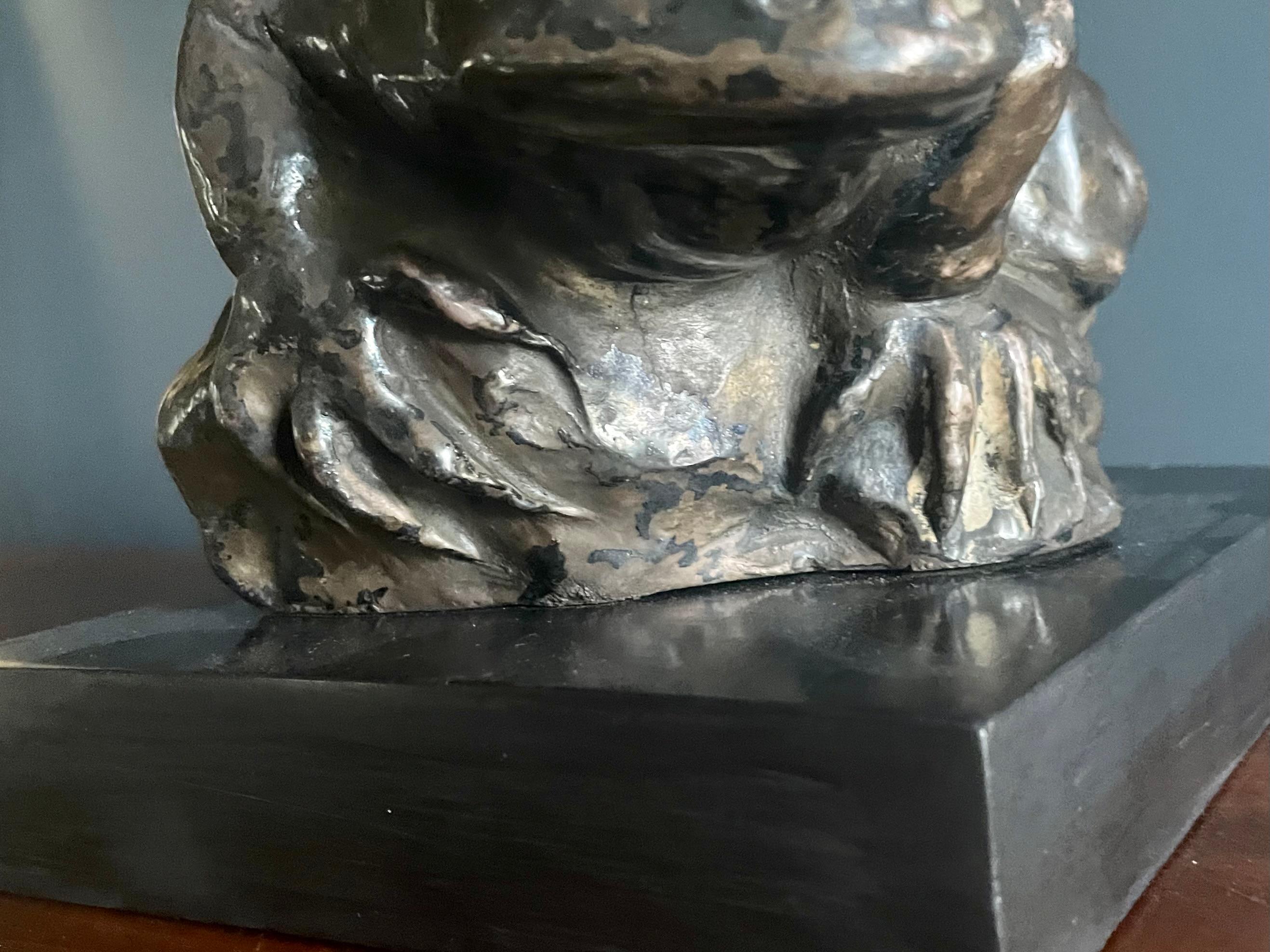 Glazed Silvered Bronze Frog Sculpture For Sale