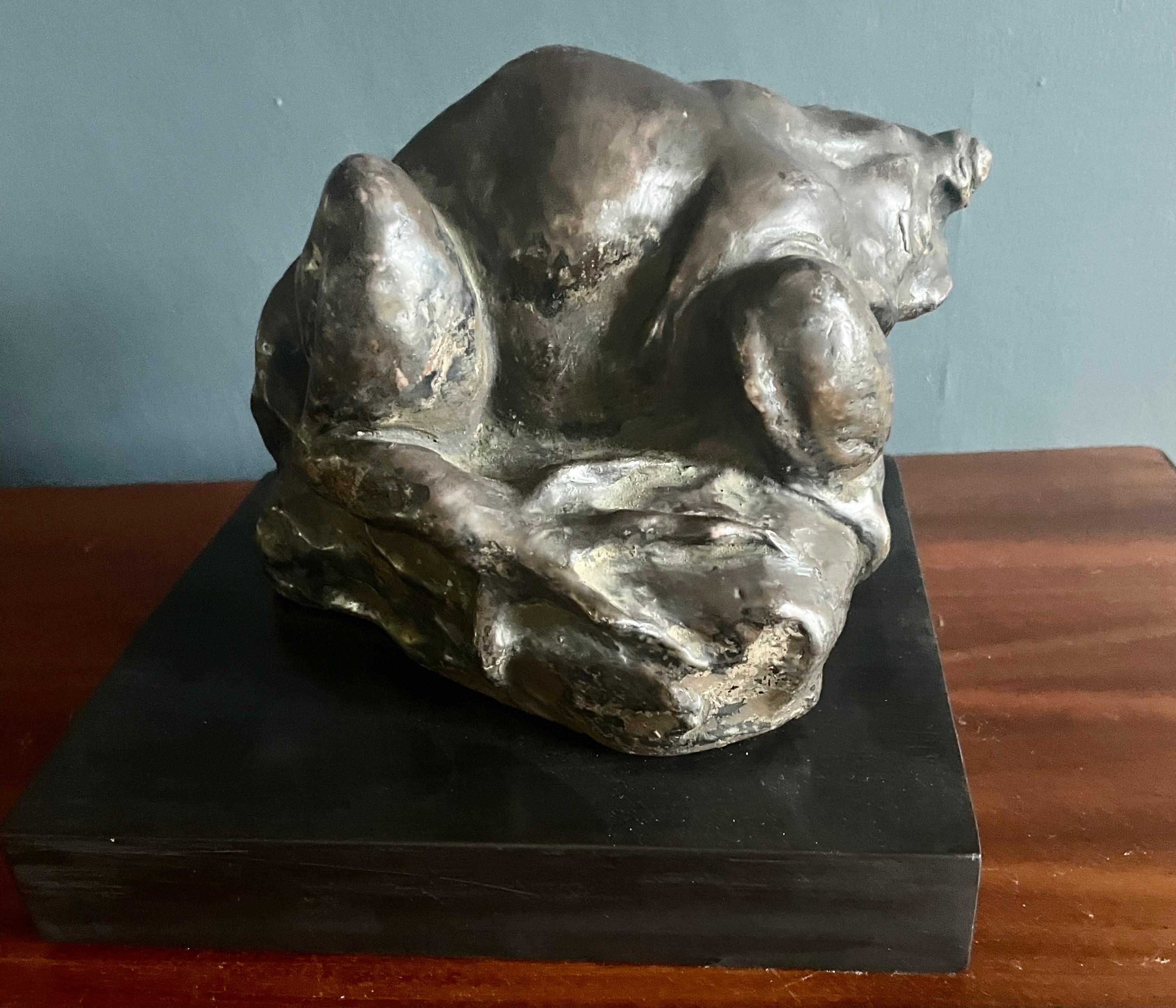 Silvered Bronze Frog Sculpture In Good Condition For Sale In New York, NY