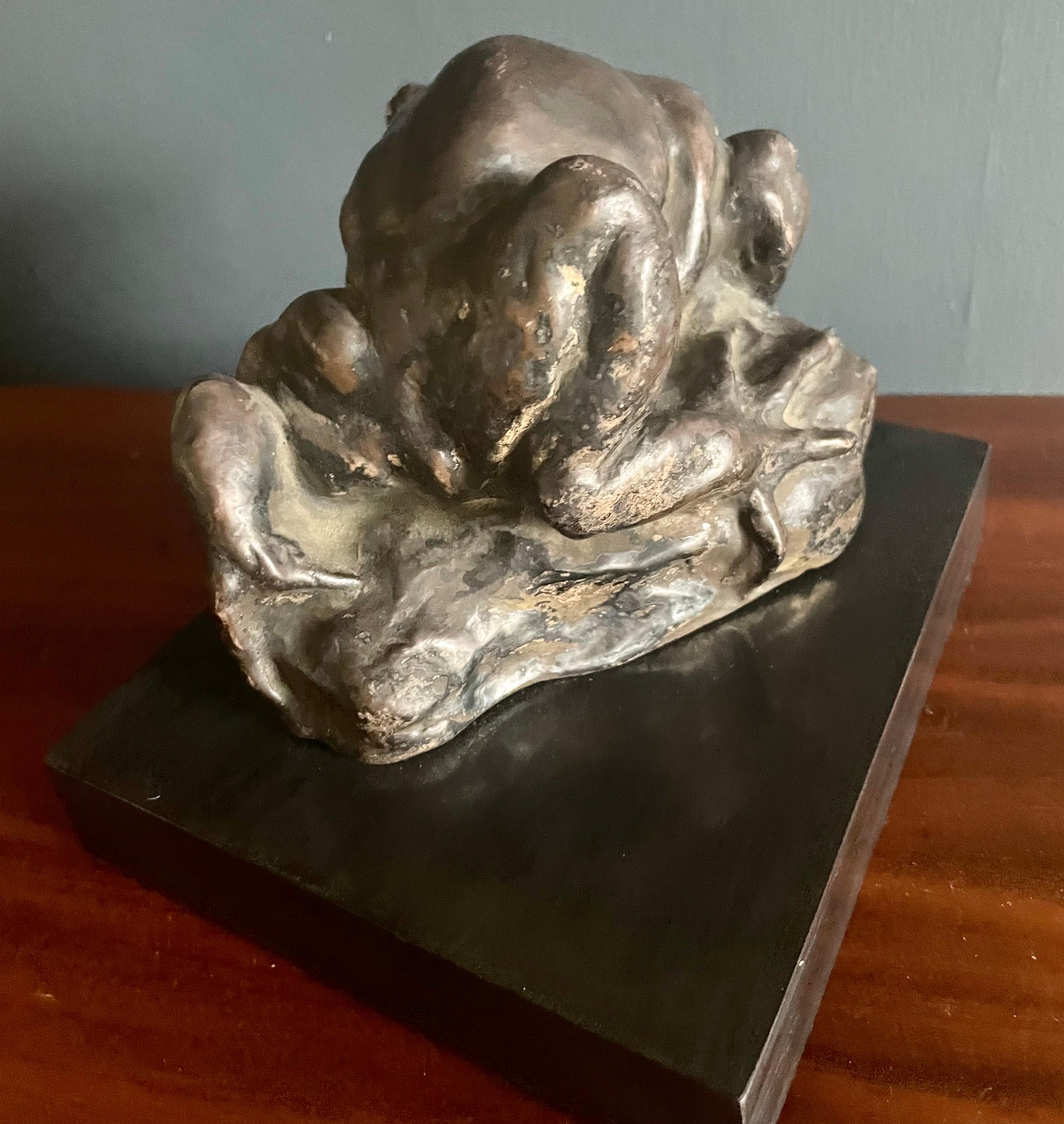 XIXe siècle Sculpture de grenouille en bronze argenté en vente