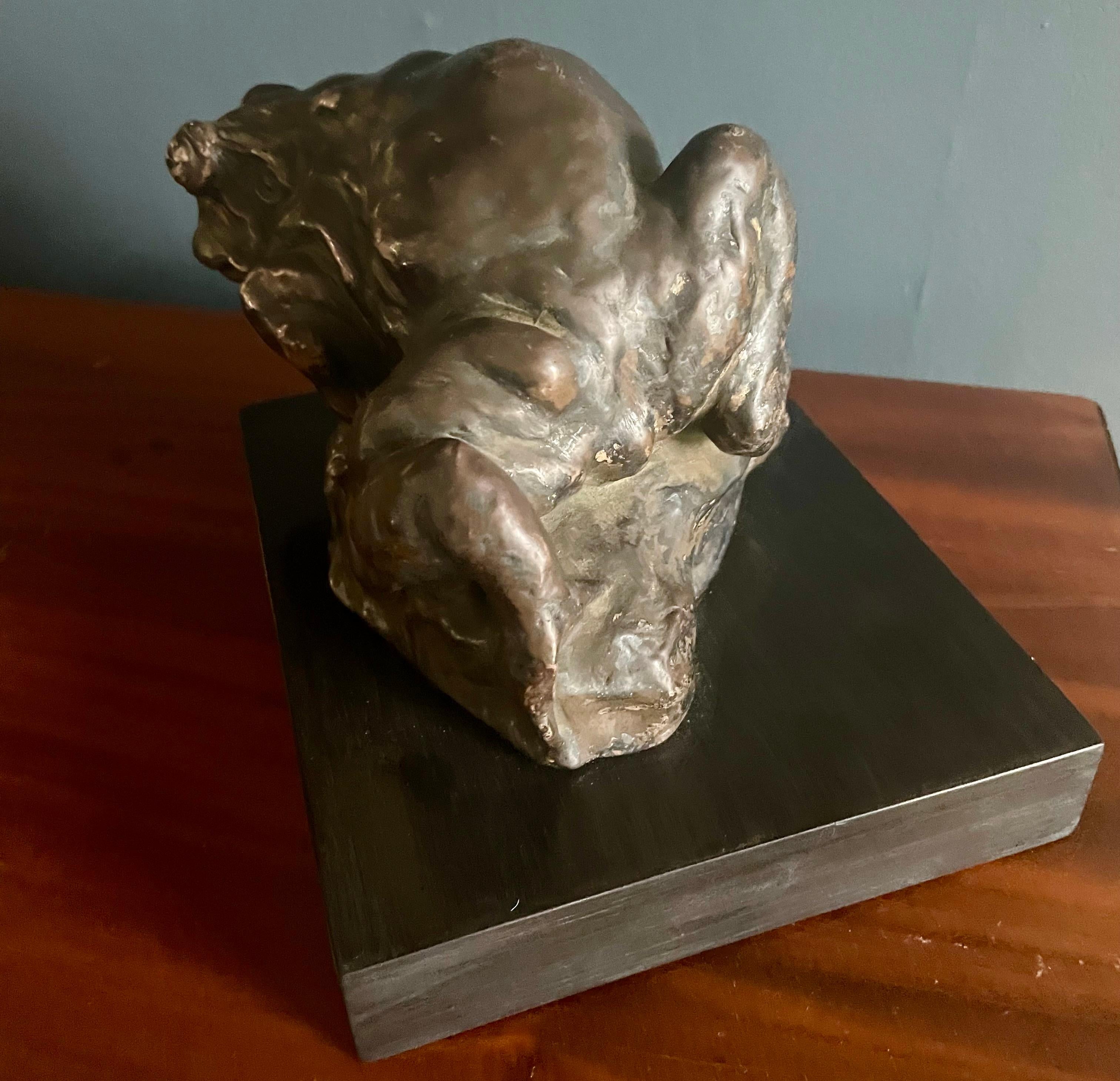Terracotta Silvered Bronze Frog Sculpture For Sale
