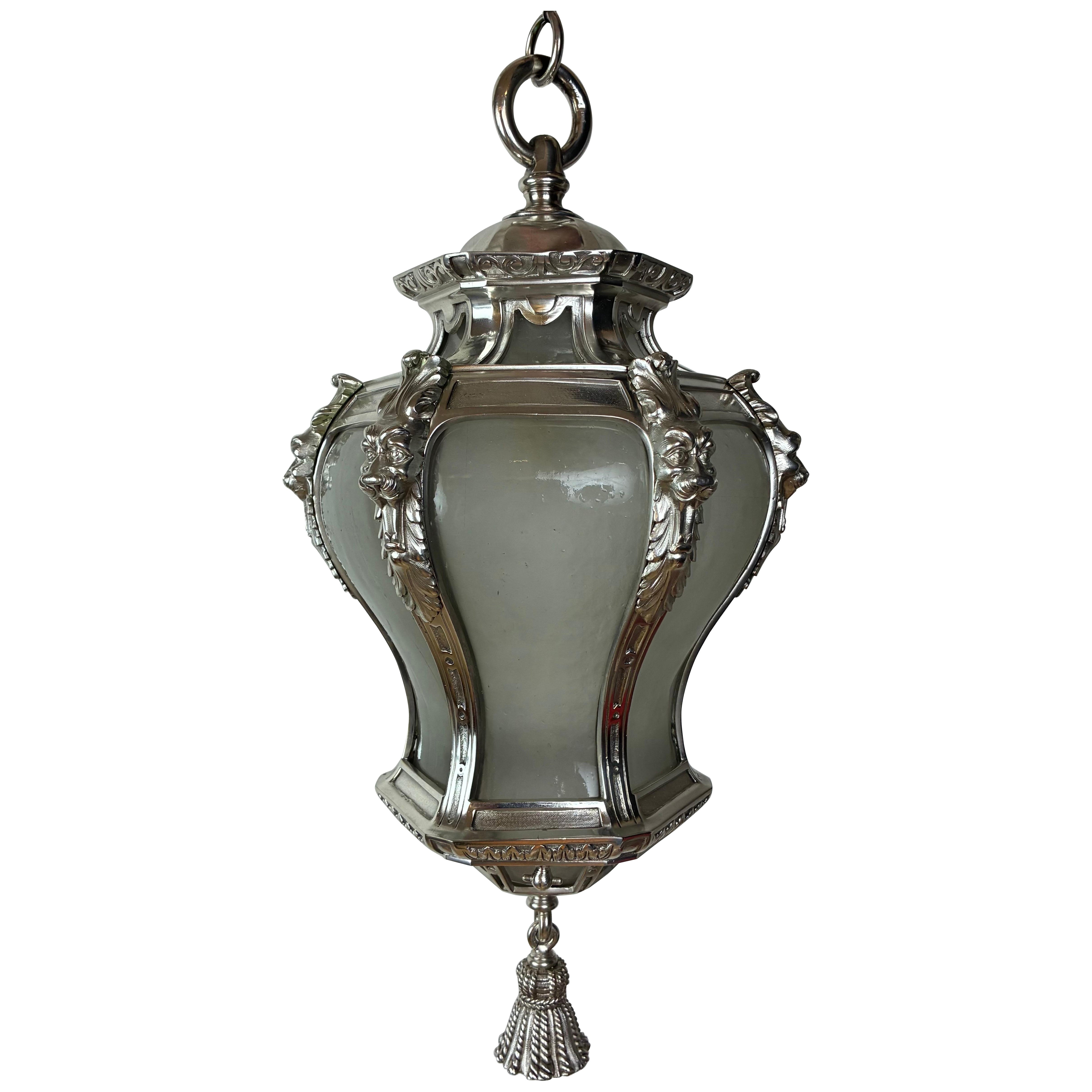 Silvered Bronze Lantern, or Pendant Light by Edward F. Caldwell