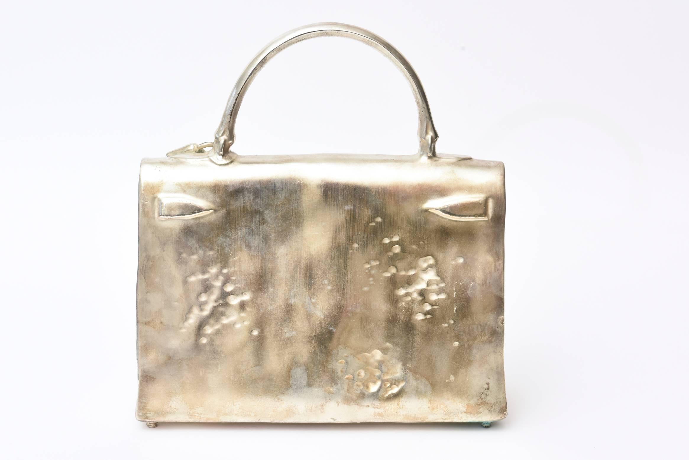 Silvered Bronze French Christian Maas Birkin Bag Sculpture & Art Limited Edition In Good Condition For Sale In North Miami, FL