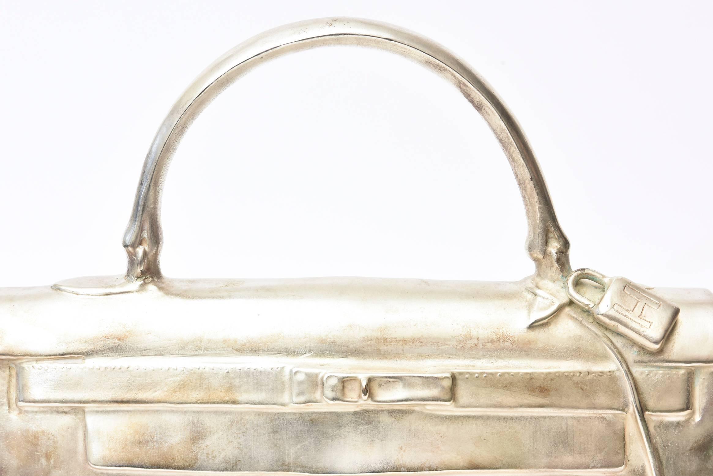 Silver Plate Silvered Bronze French Christian Maas Birkin Bag Sculpture & Art Limited Edition For Sale