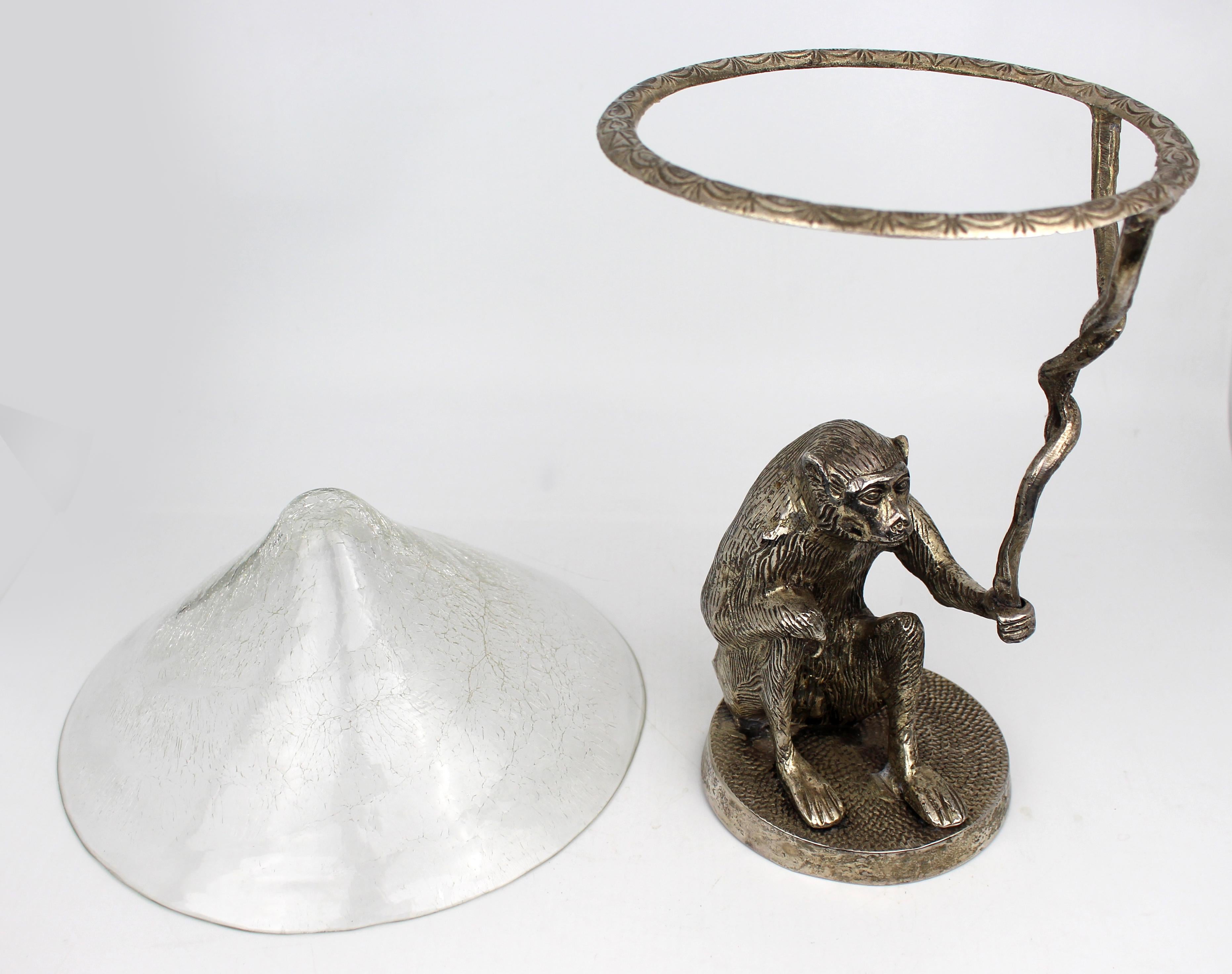 Centre de table Singe en bronze argenté avec bol en verre craquelé en vente 4