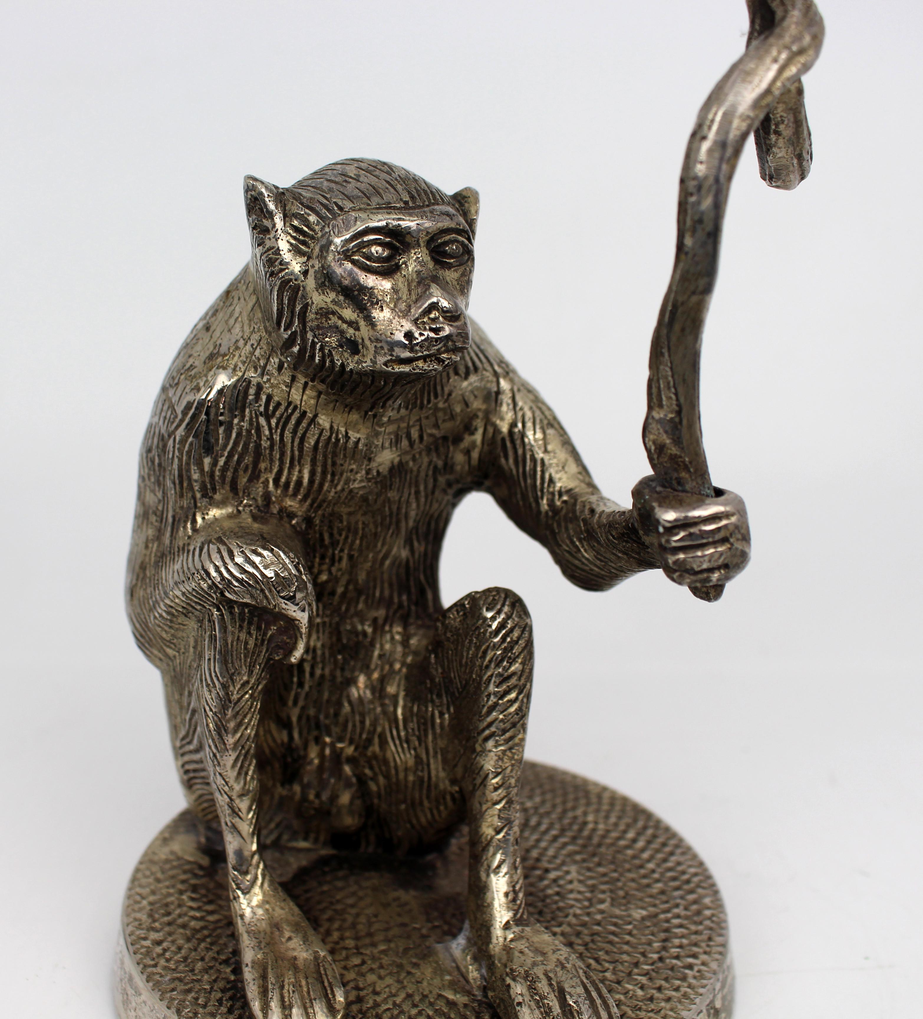 Centre de table Singe en bronze argenté avec bol en verre craquelé en vente 1