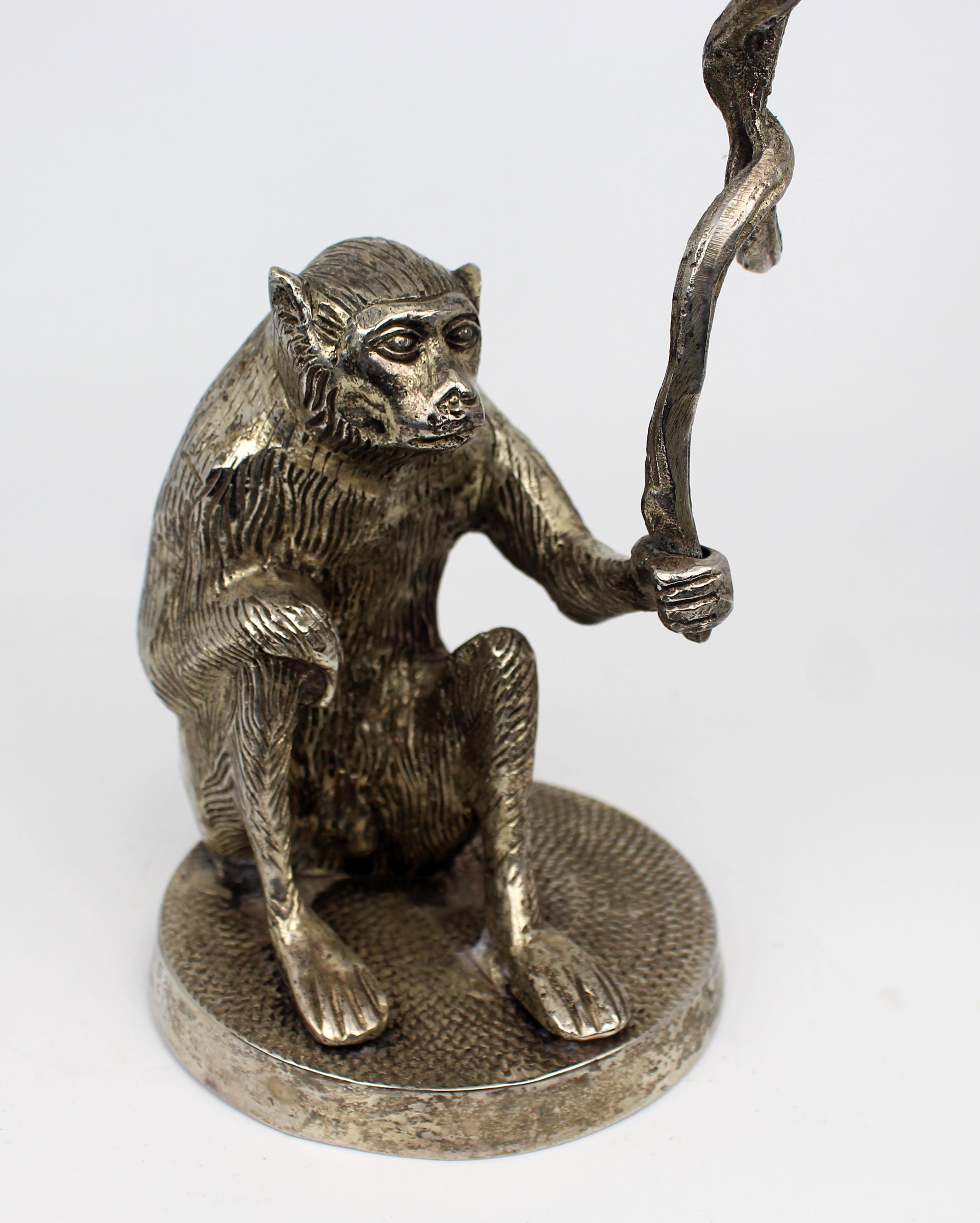 Centre de table Singe en bronze argenté avec bol en verre craquelé en vente 3