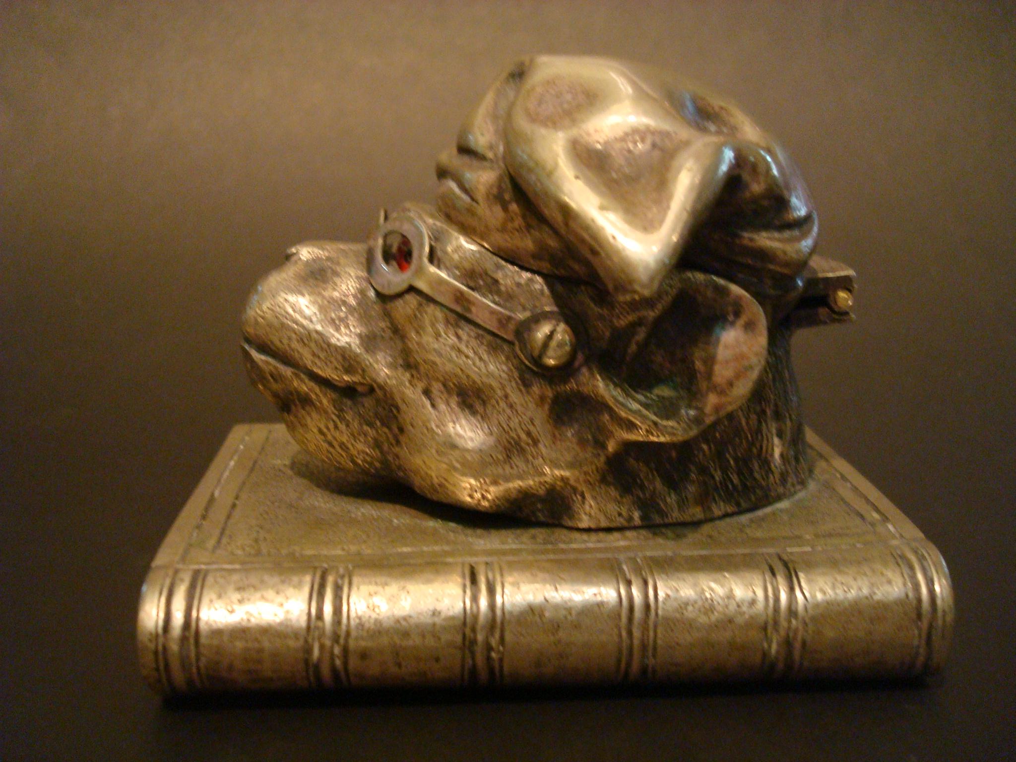 Victorian Silvered Bronze Monkey Wearing a Hat Inkwell, France, 1900 For Sale