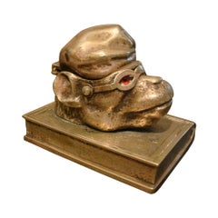 Silvered Bronze Monkey Wearing a Hat Inkwell, France, 1900