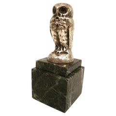 Silvered Bronze Owl Sculpture / Paperweight. 1920´s