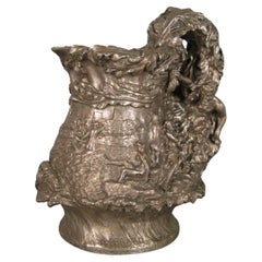 Antique Silvered Bronze Pitcher with Nymphs and Satyr Decor by D. Ebrard - 1Y119