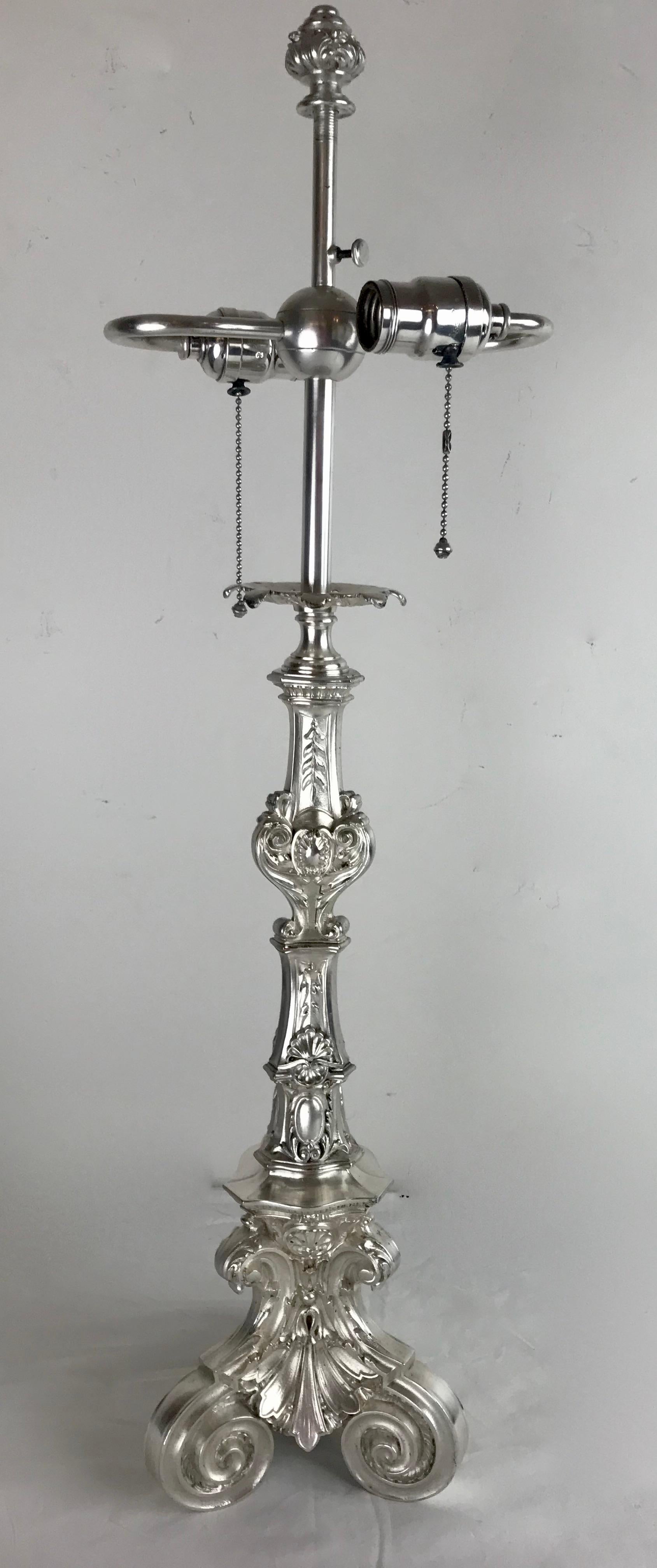 American Silvered Bronze Pricket Lamp Att. Edward F. Caldwell