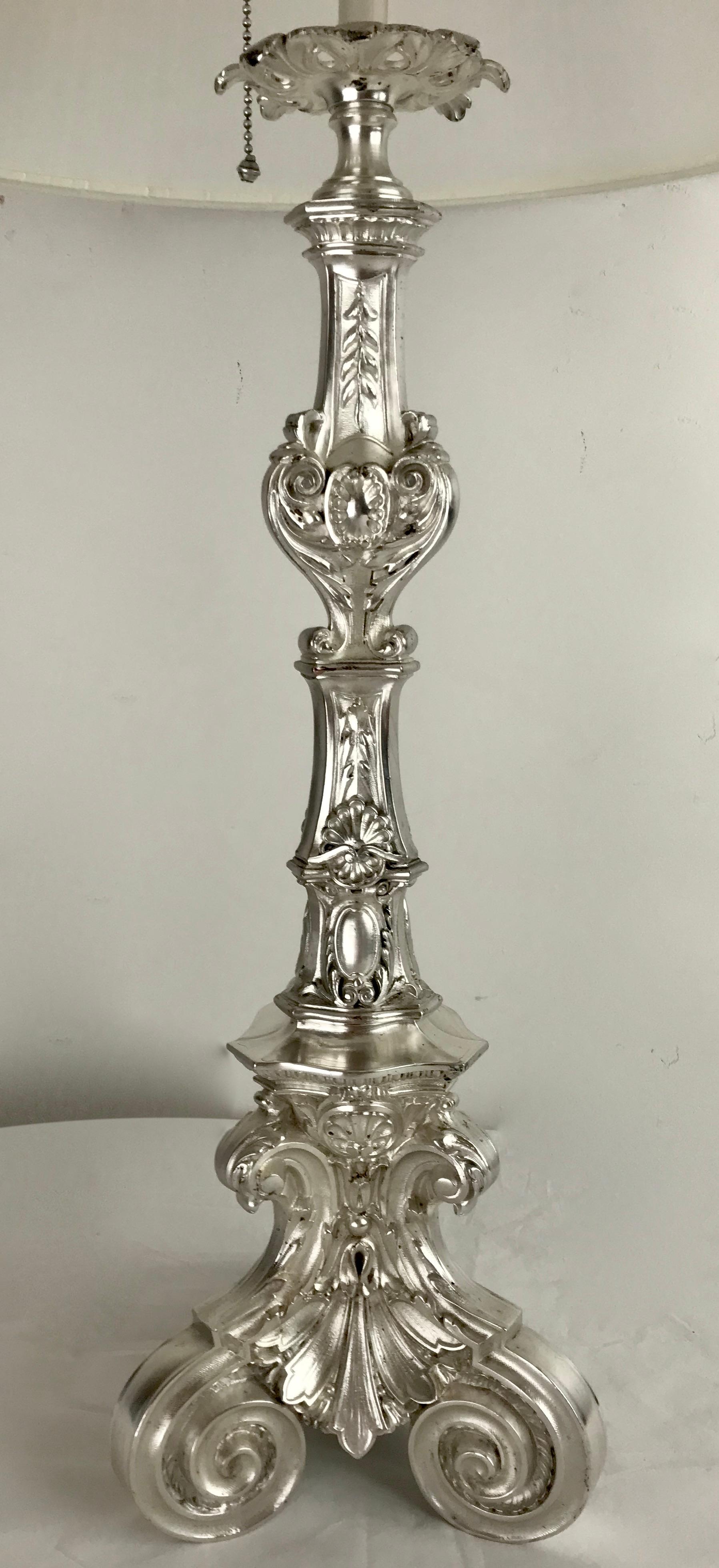 Silvered Bronze Pricket Lamp Att. Edward F. Caldwell In Good Condition In Pittsburgh, PA
