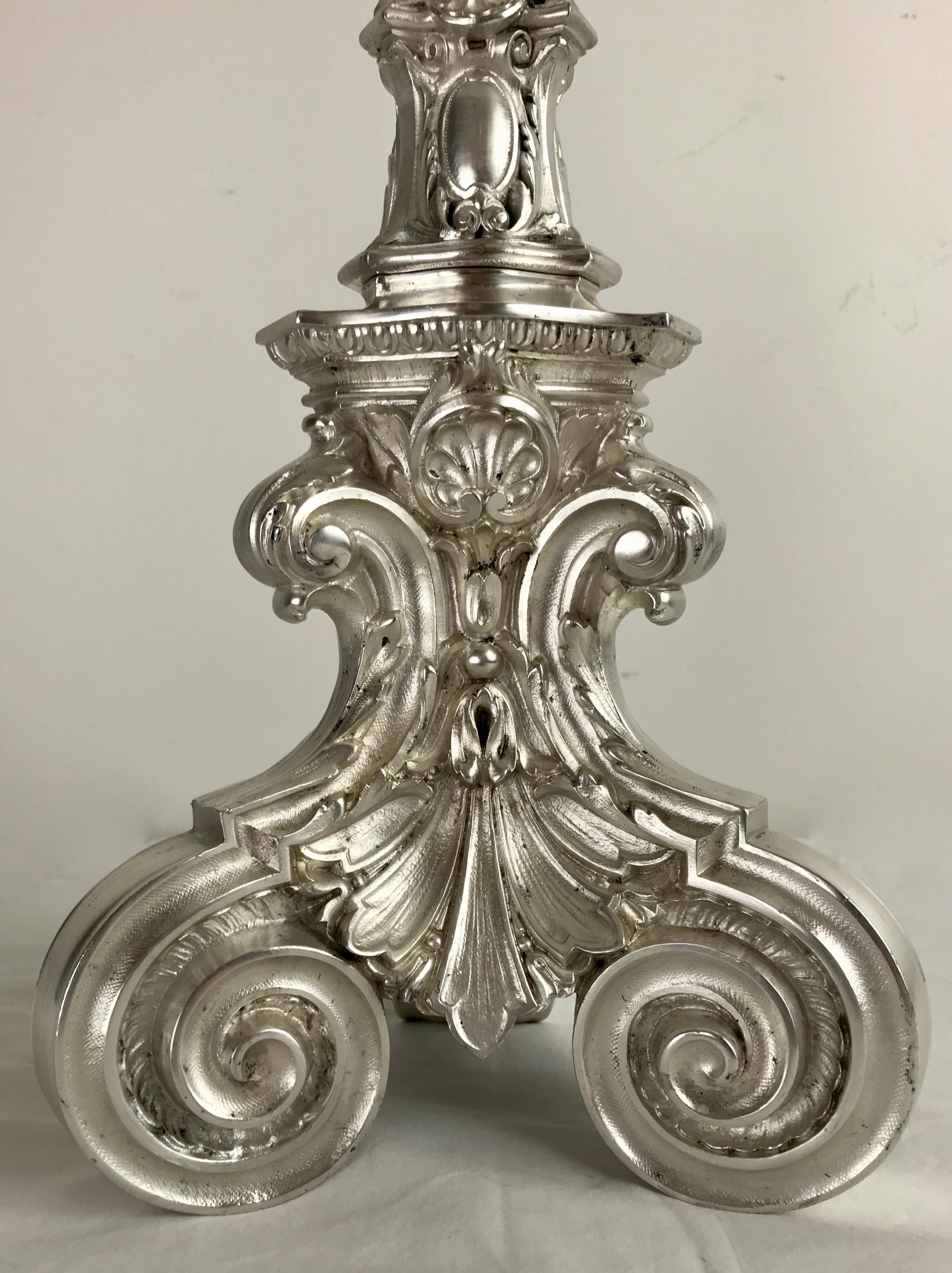 20th Century Silvered Bronze Pricket Lamp Att. Edward F. Caldwell