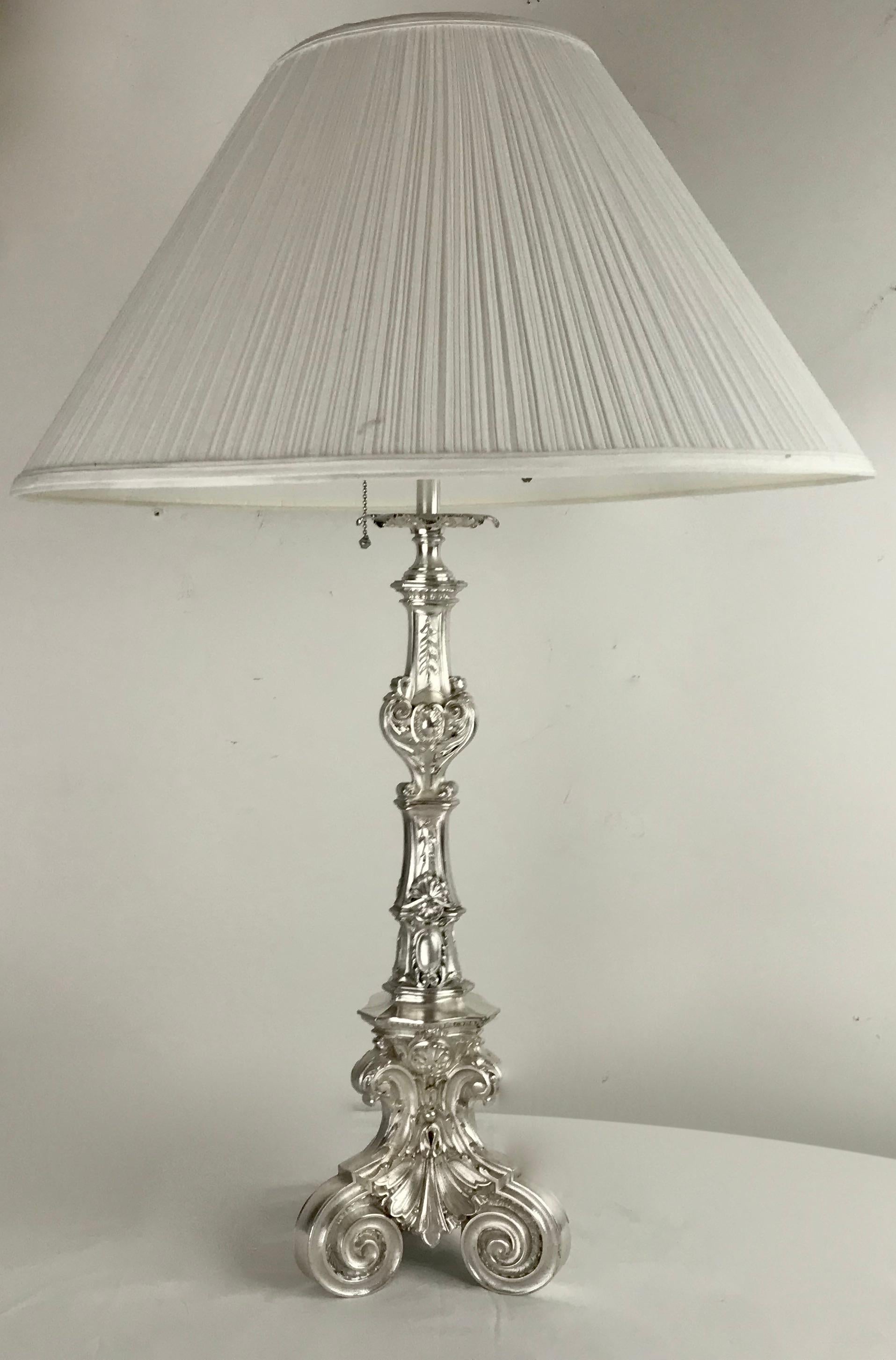 Silvered Bronze Pricket Lamp Att. Edward F. Caldwell 1