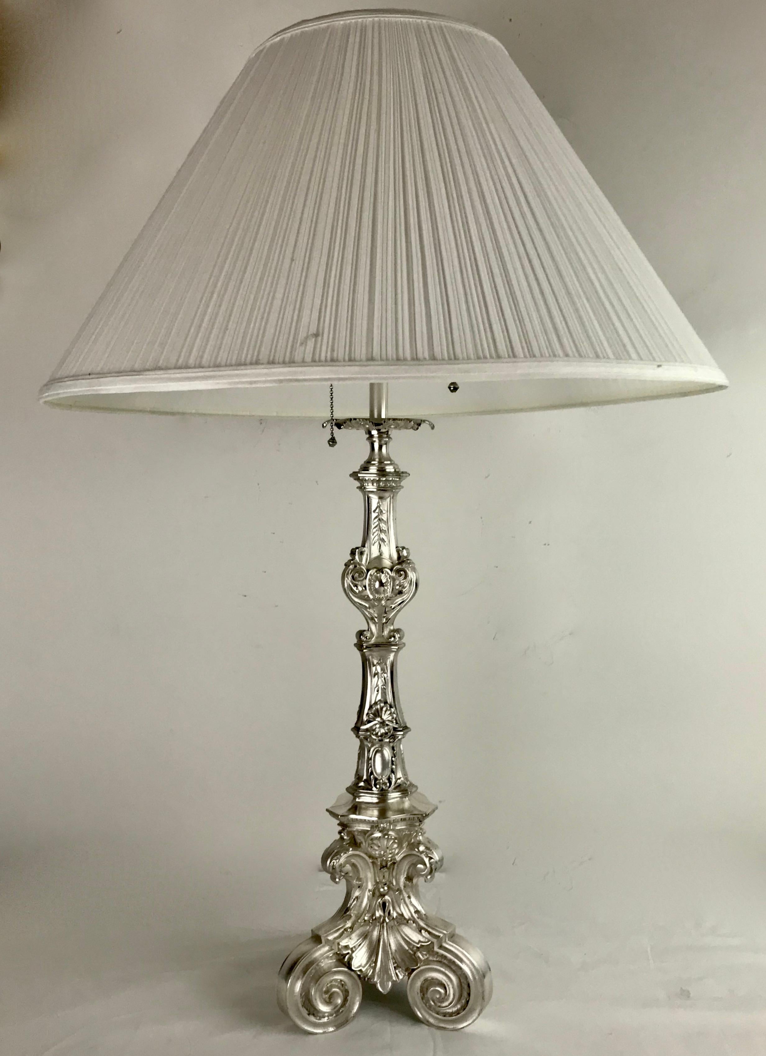 Silvered Bronze Pricket Lamp Att. Edward F. Caldwell 2