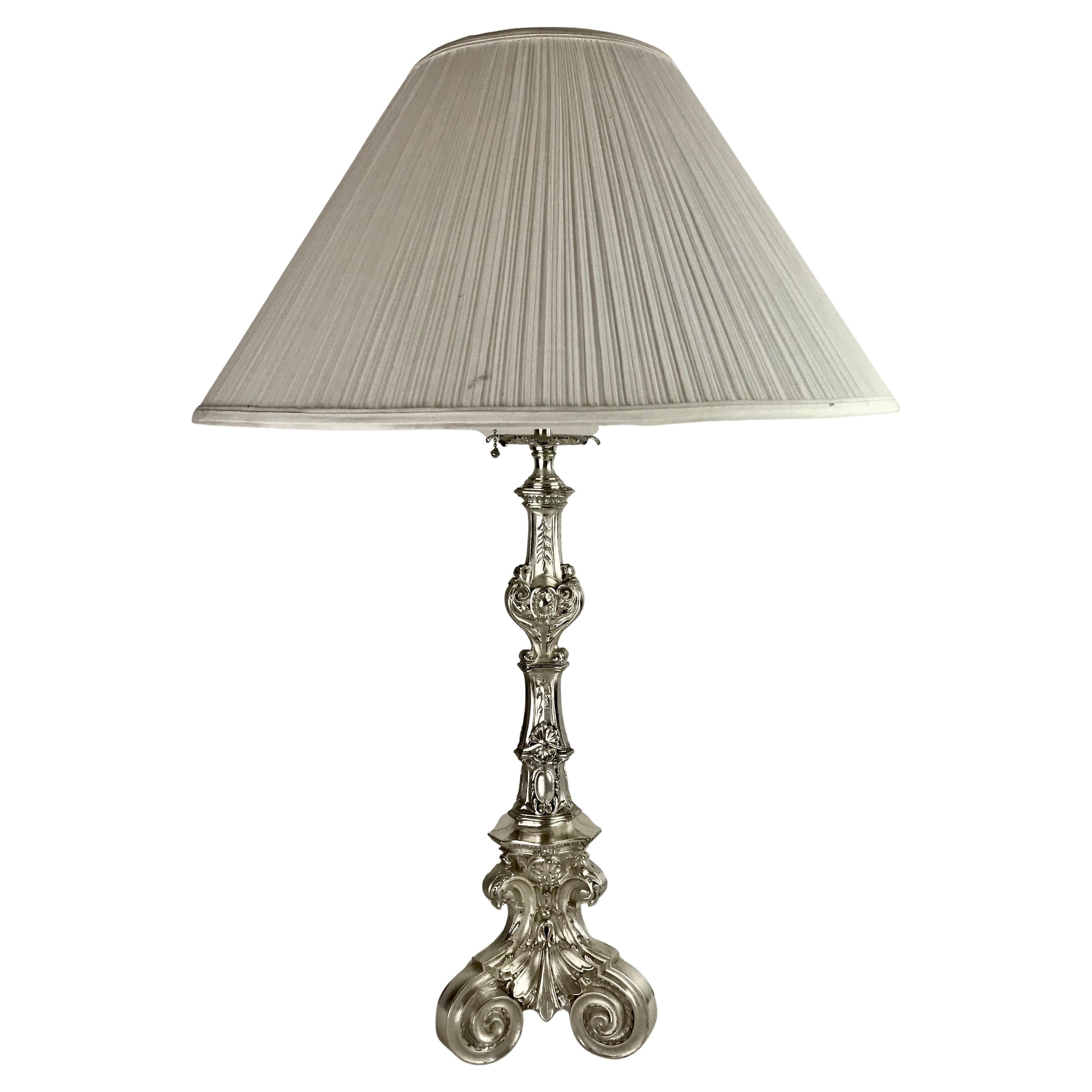 Silvered Bronze Pricket Lamp Att. Edward F. Caldwell