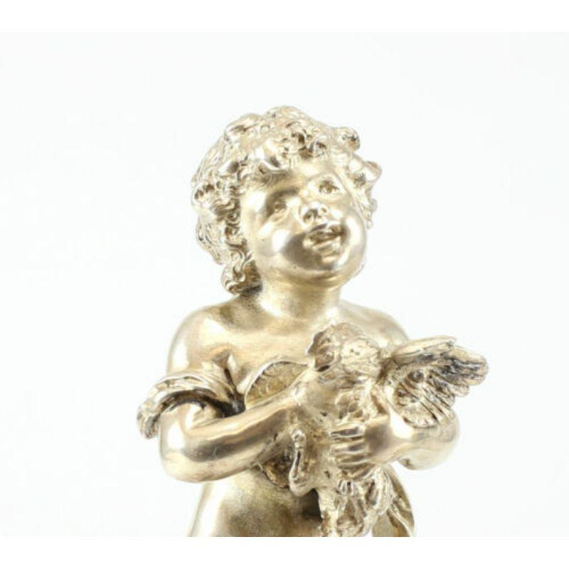 Silvered Bronze Putti Cherub Statue on Agate by Auguste Moreau For Sale 1