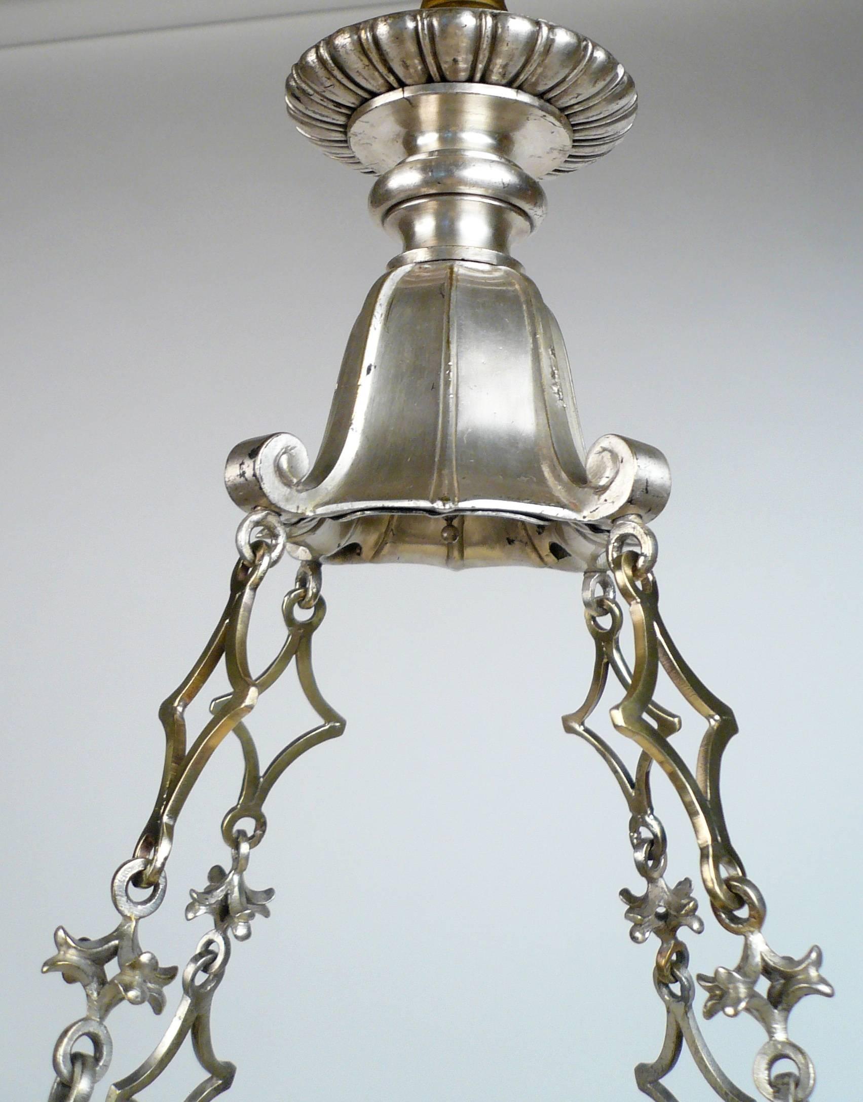 Silvered Bronze Regency Style Chandelier by Edward F. Caldwell In Excellent Condition In Pittsburgh, PA