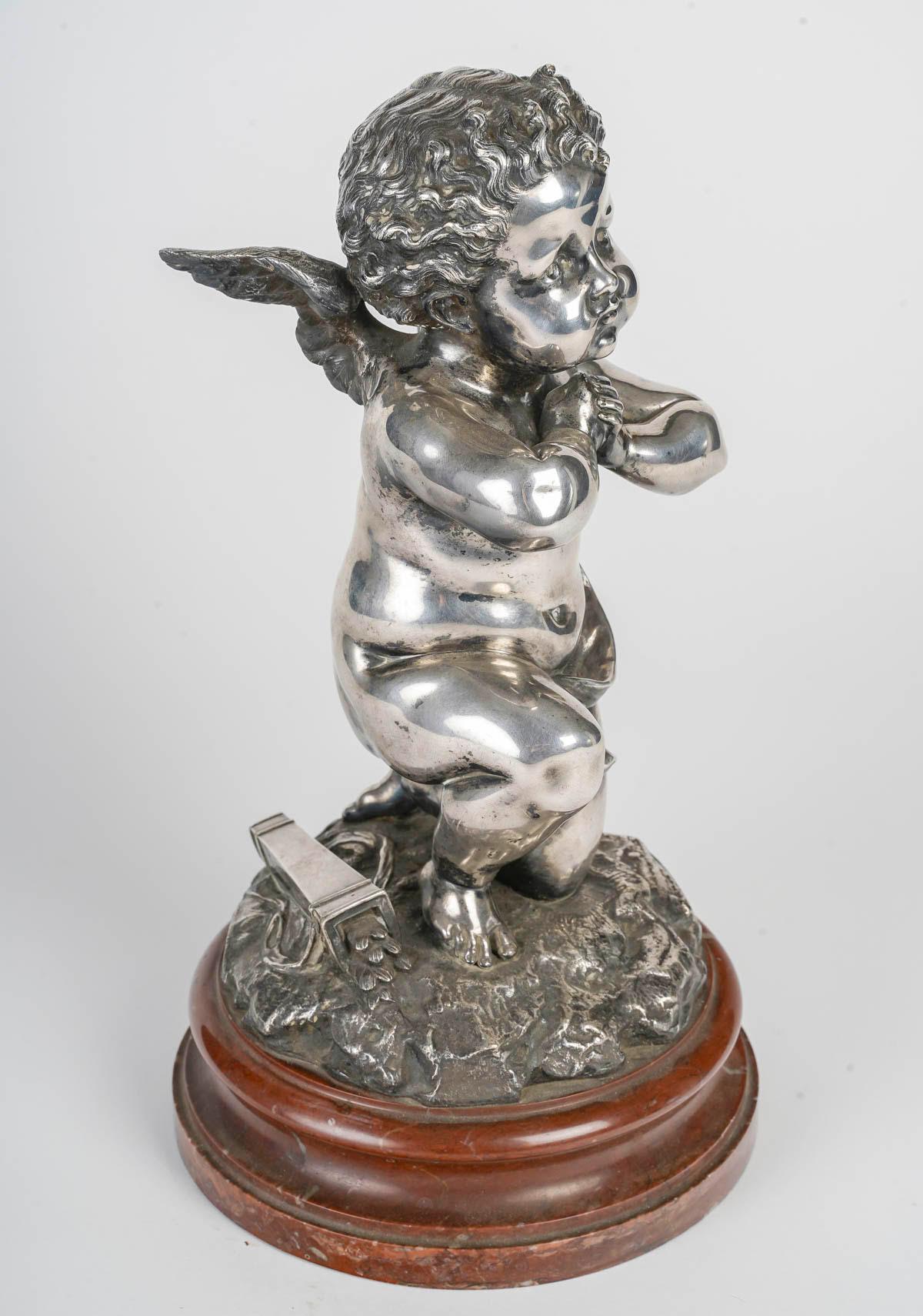 Silvered Bronze Sculpture by Louis Kley, 19th Century, Napoleon III Period. For Sale 5