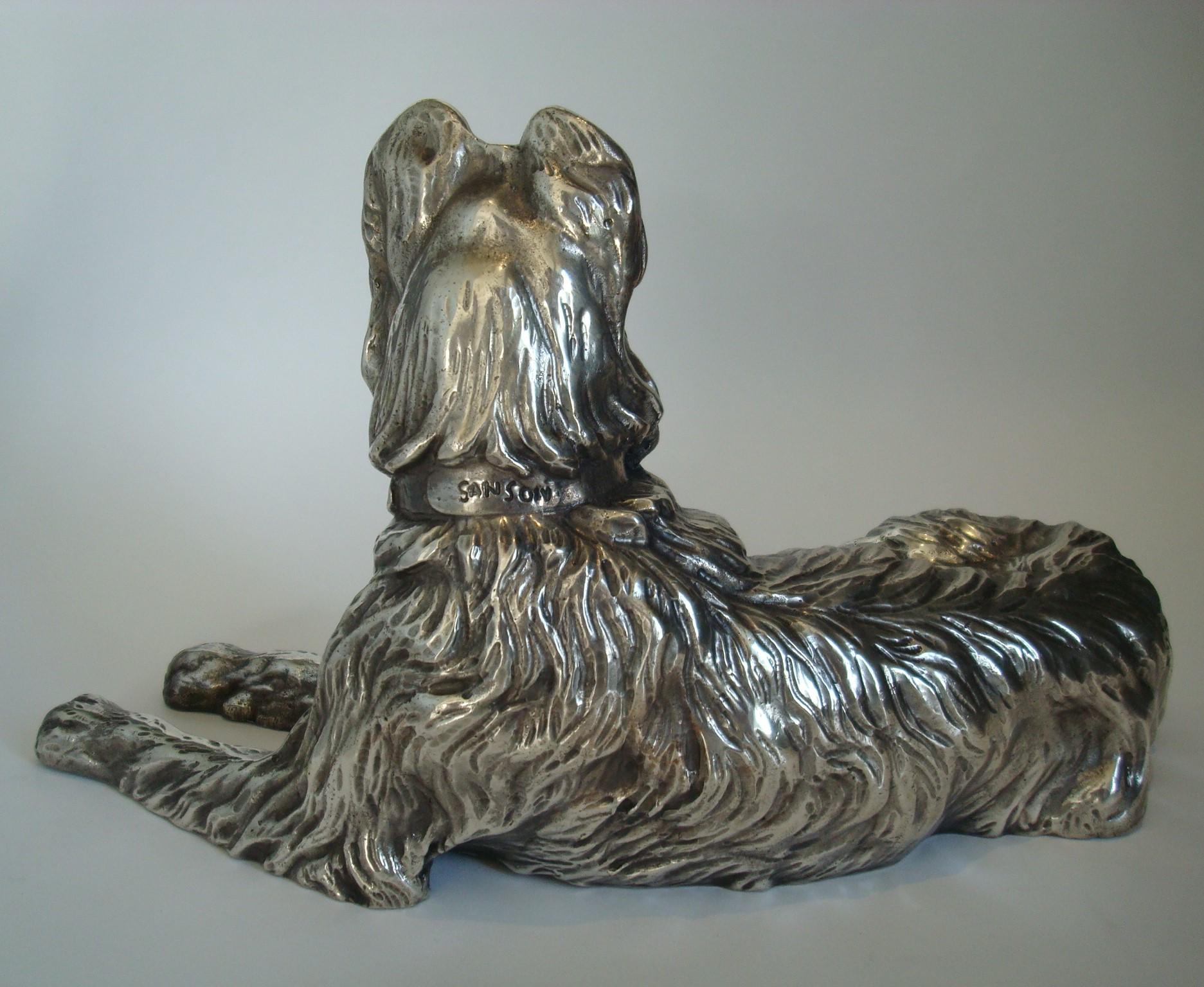 Silvered Bronze Sculpture of a Briard Dog Signed Sanson, France, 1900 In Good Condition In Buenos Aires, Olivos