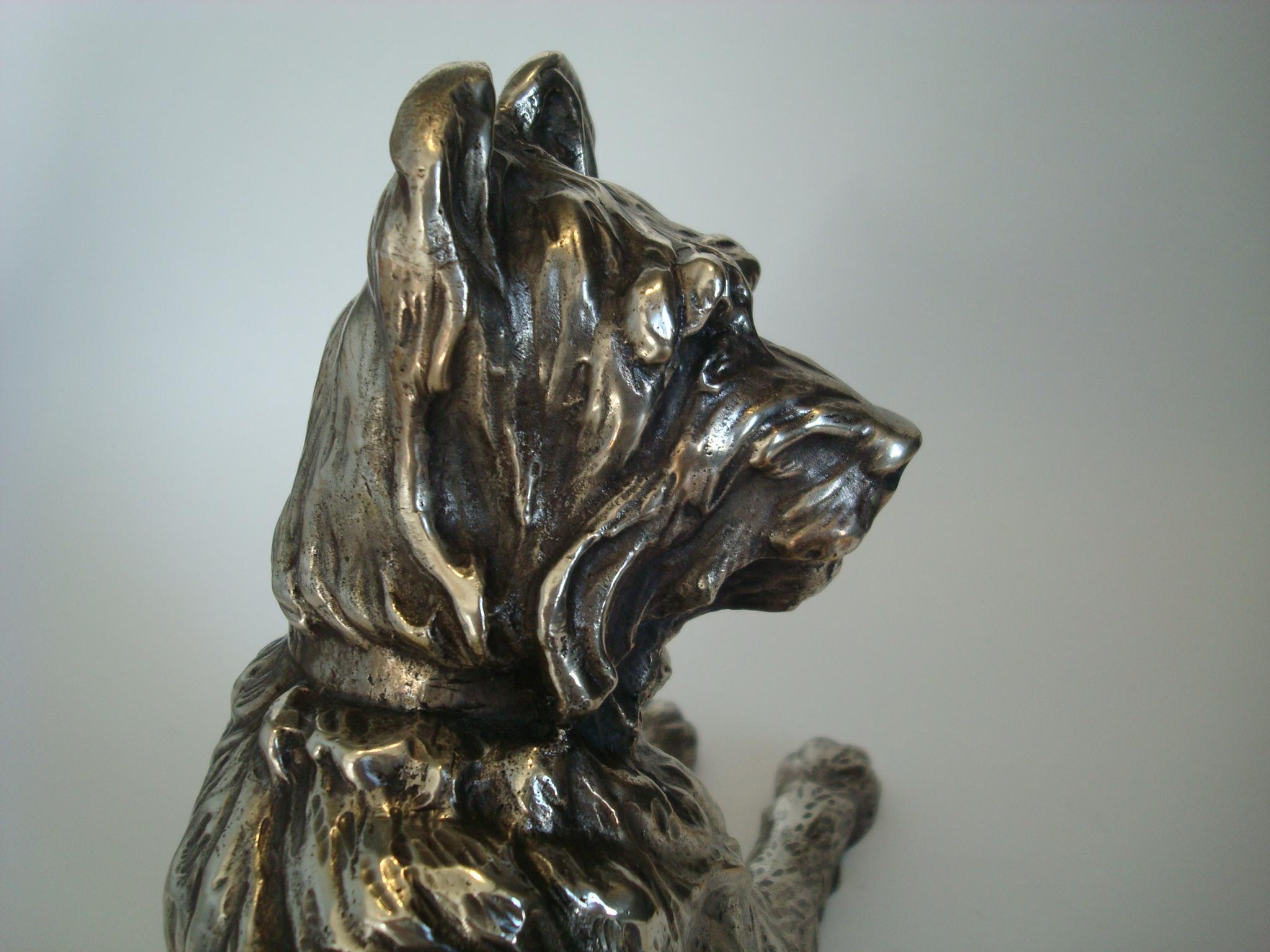 20th Century Silvered Bronze Sculpture of a Briard Dog Signed Sanson, France, 1900