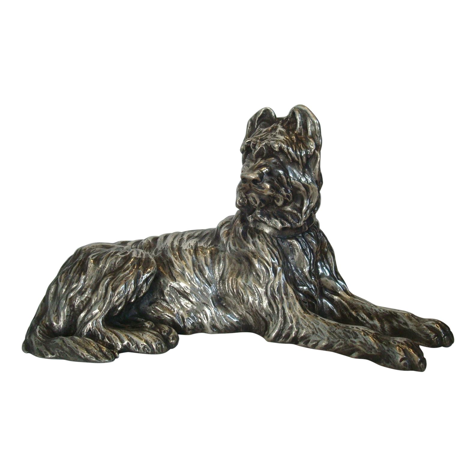 Silvered Bronze Sculpture of a Briard Dog Signed Sanson, France, 1900