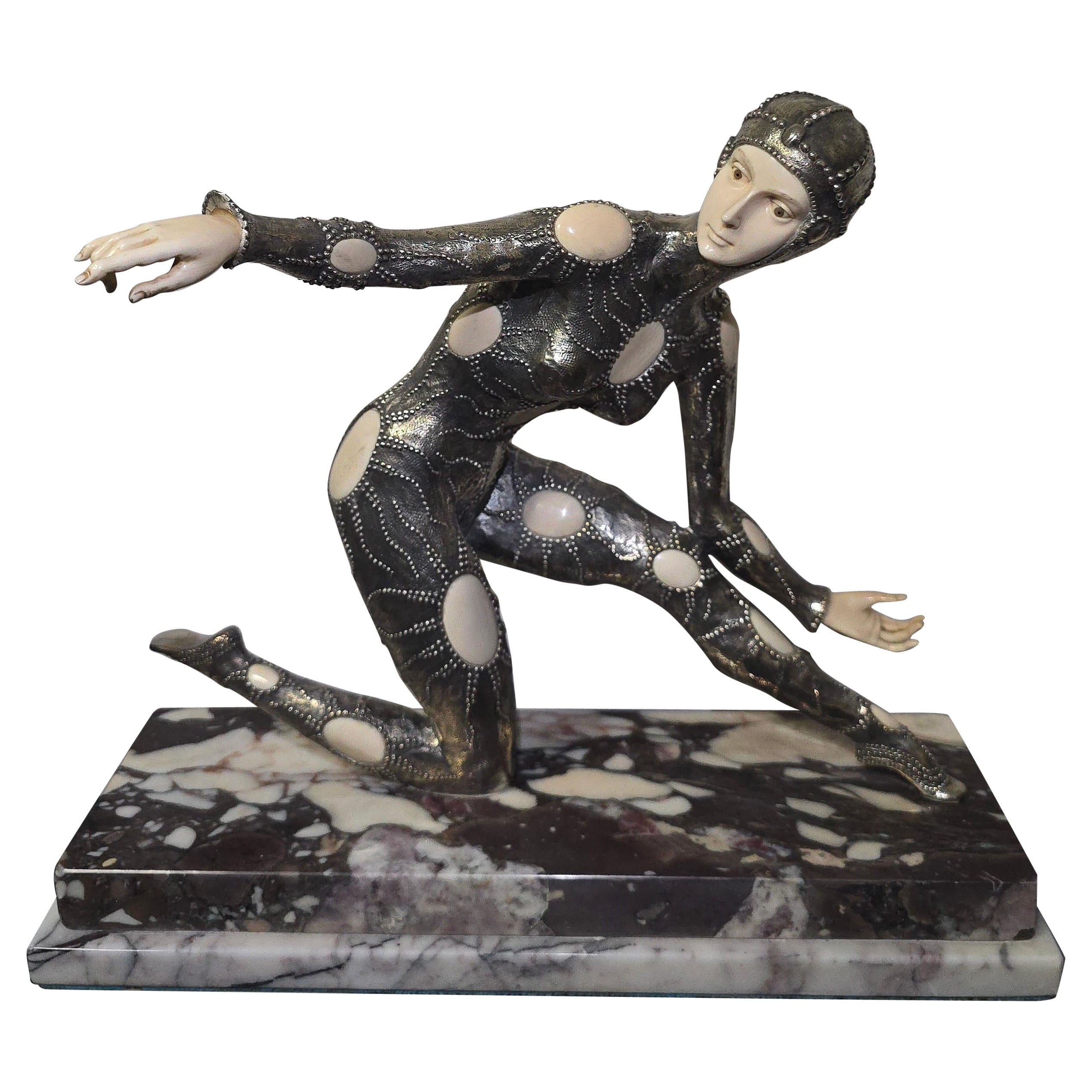 Silvered Bronze Sculpture signed Demètre H. Chiparus