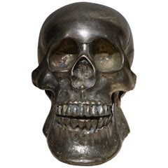 Silvered Bronze Sculpture Skull, Sicily, 18th Century