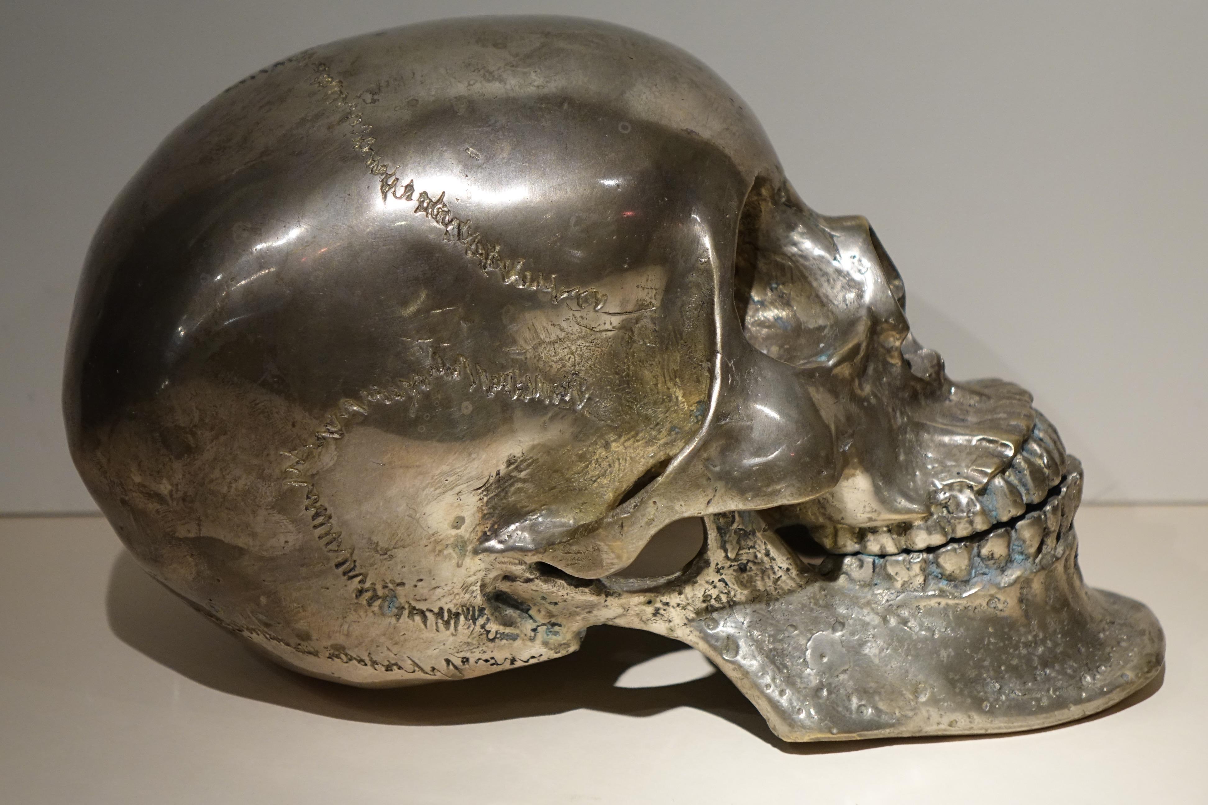 Italian Silvered Bronze Sculpture Skull, Sicily, 18th Century